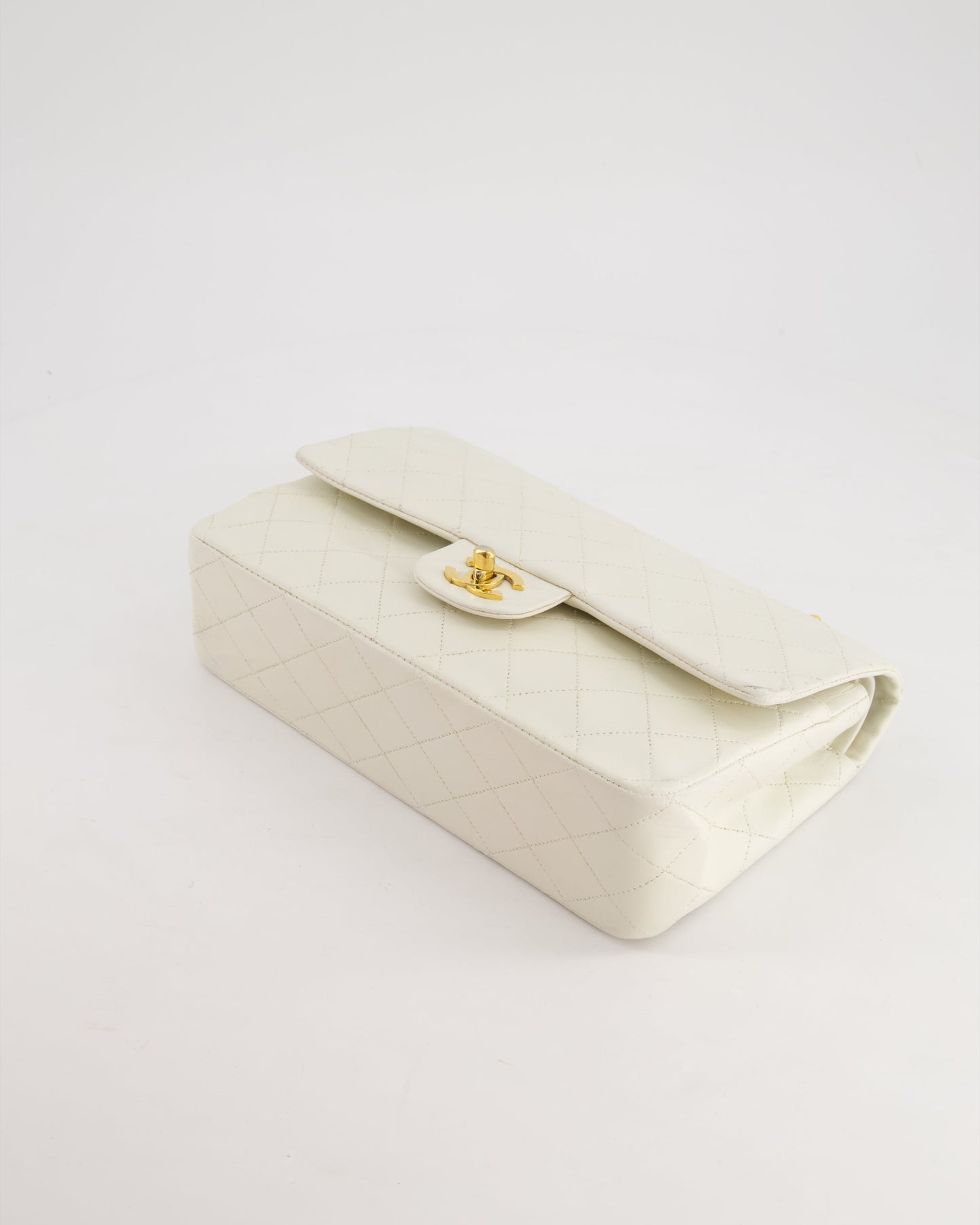 *FIRE PRICE* Chanel   White Medium Classic Double Flap Bag in Lambskin Leather with 24K Gold Hardware