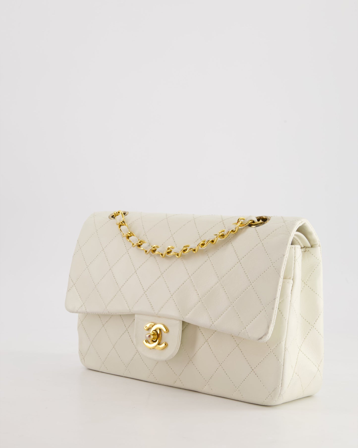 *FIRE PRICE* Chanel   White Medium Classic Double Flap Bag in Lambskin Leather with 24K Gold Hardware