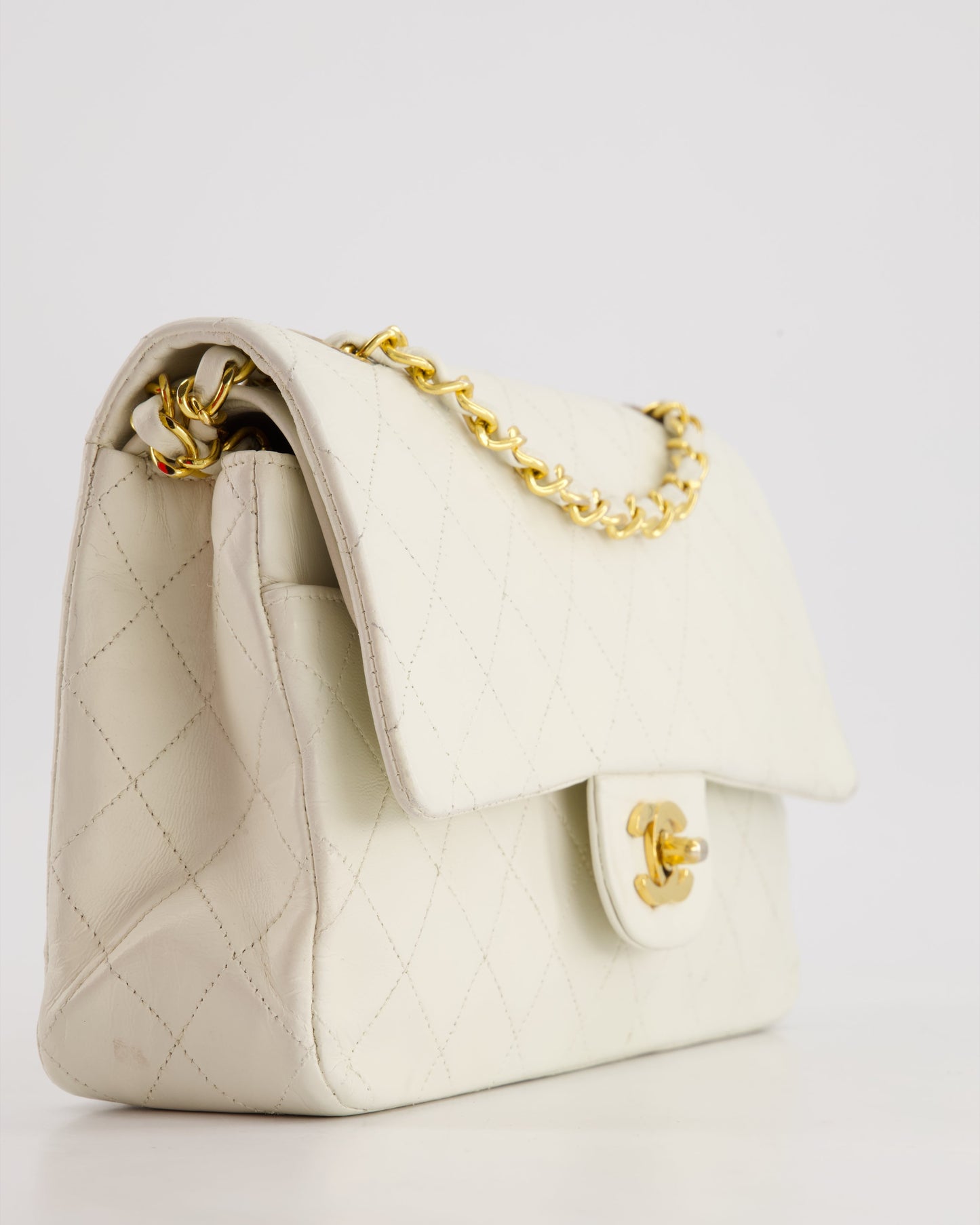 *FIRE PRICE* Chanel   White Medium Classic Double Flap Bag in Lambskin Leather with 24K Gold Hardware