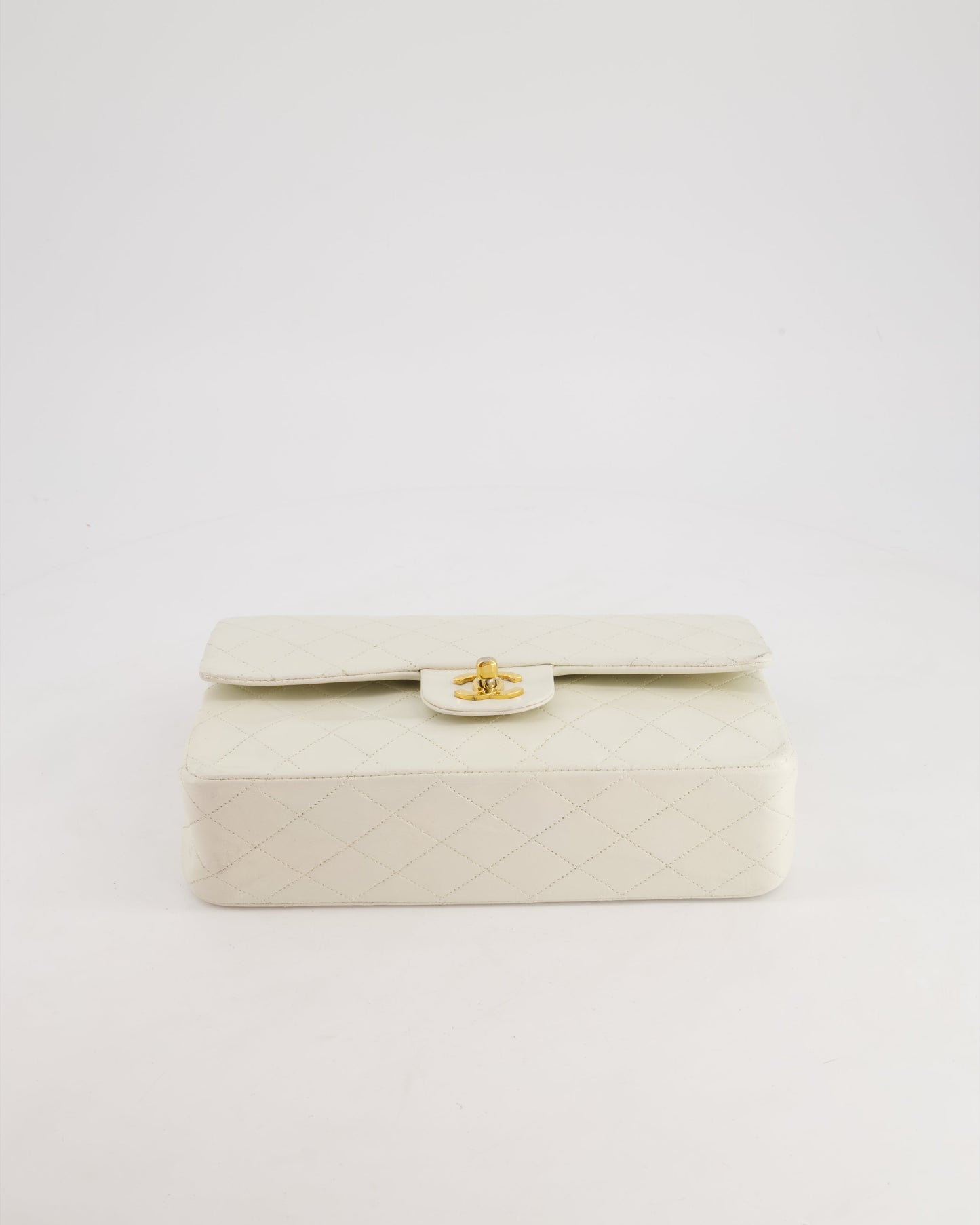 *FIRE PRICE* Chanel   White Medium Classic Double Flap Bag in Lambskin Leather with 24K Gold Hardware