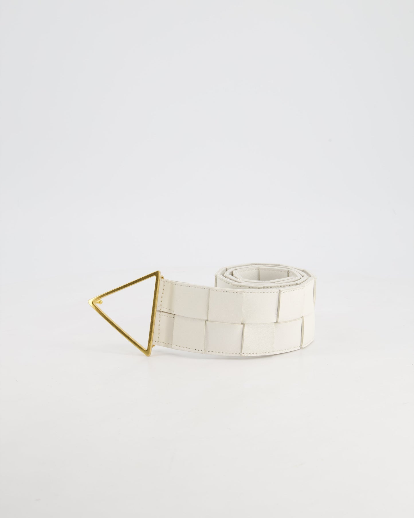 Bottega Veneta White Intrecciato Belt with Gold Triangle Buckle RRP £620 Size 75cm