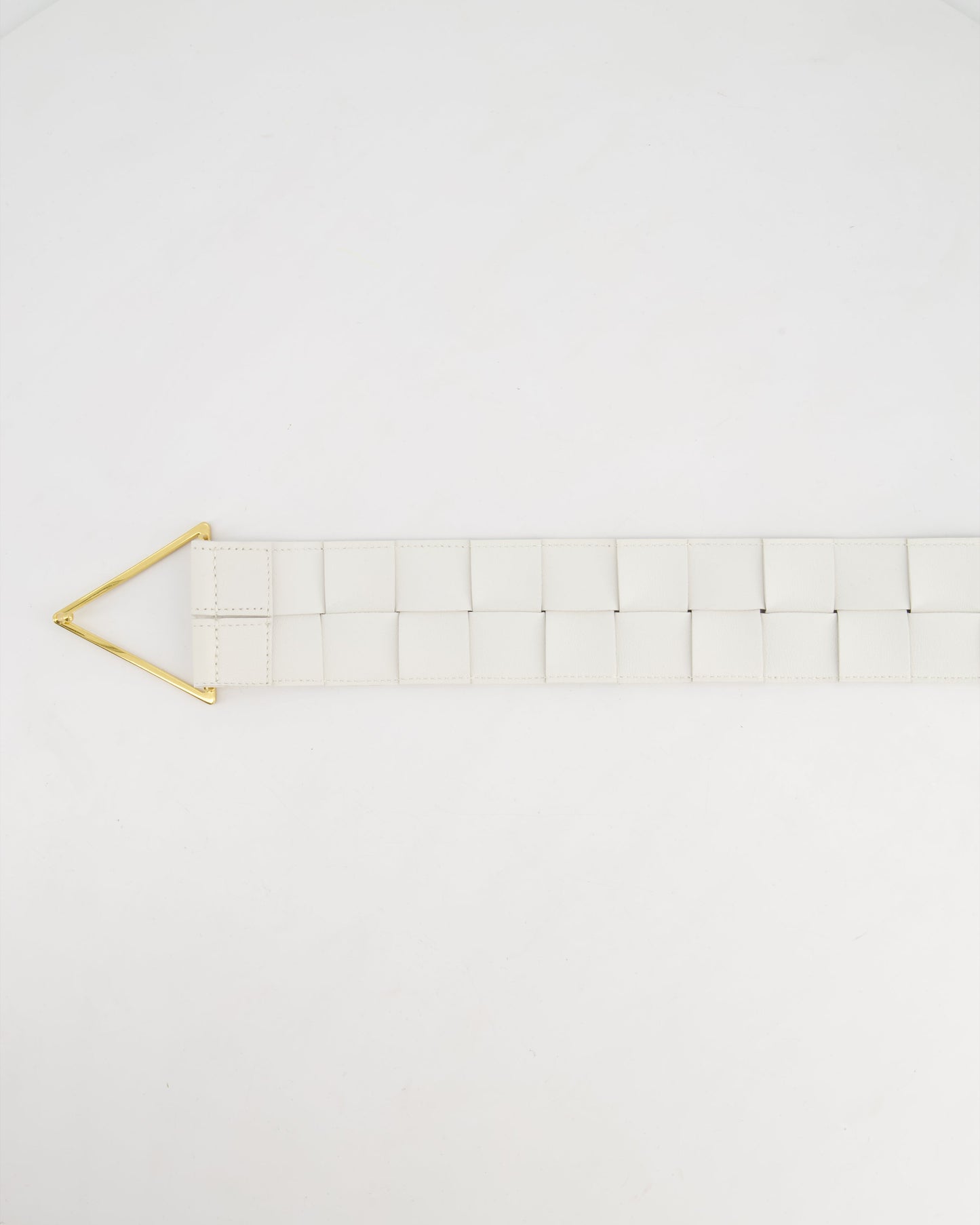 Bottega Veneta White Intrecciato Belt with Gold Triangle Buckle RRP £620 Size 75cm