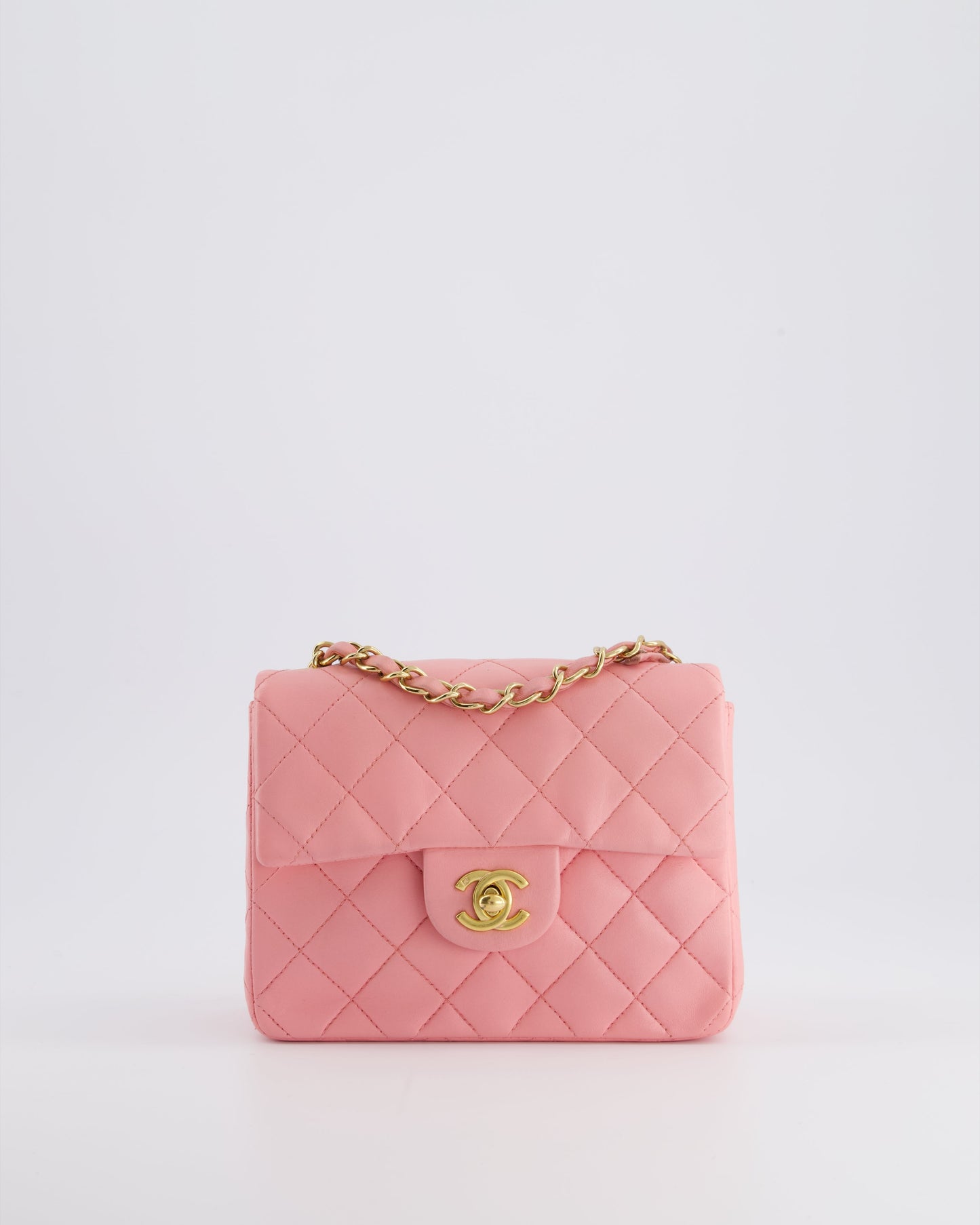 *RARE* Chanel   Bubblegum Pink Mini Square Flap Bag in Lambskin Leather with 24K Gold Hardware