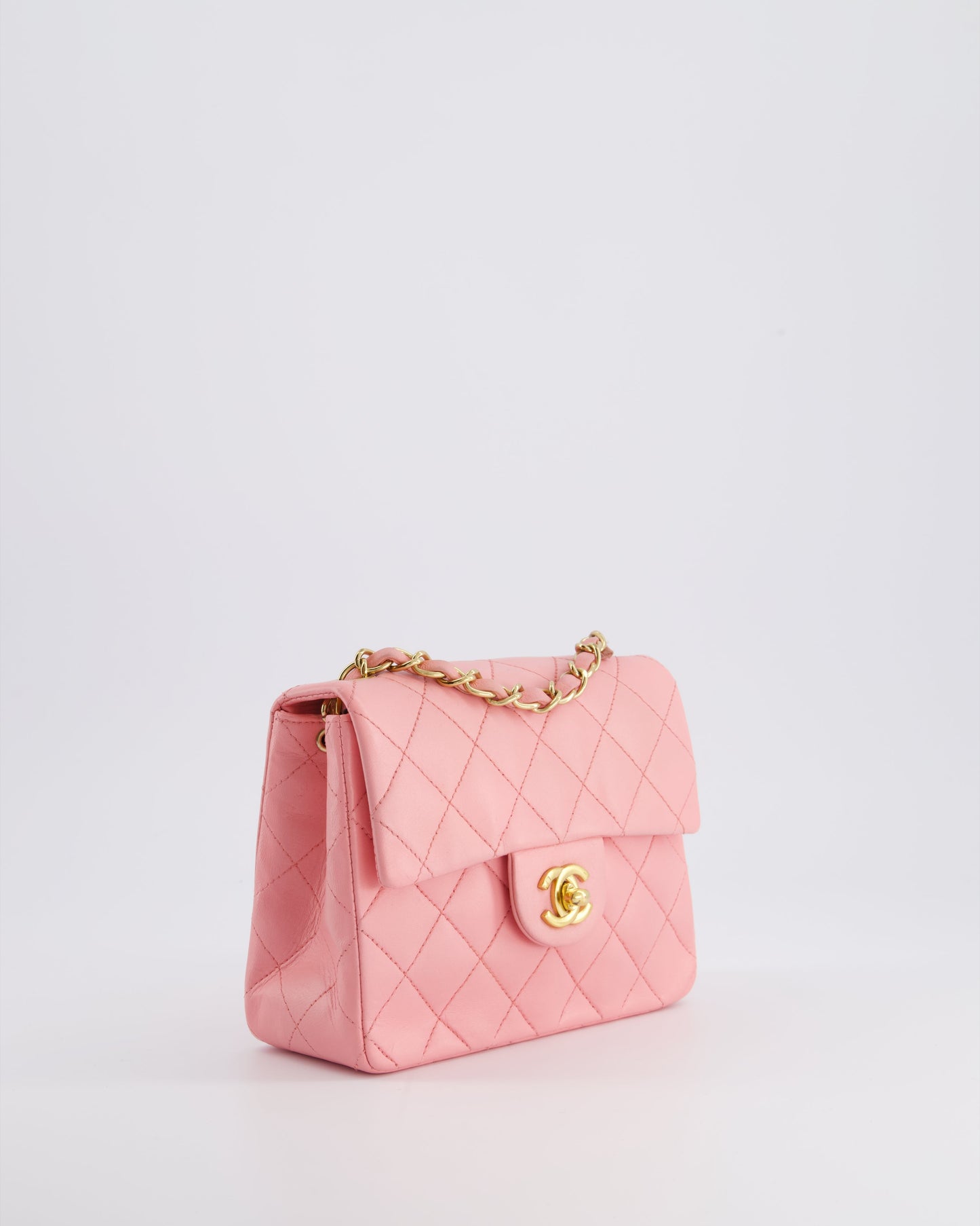 *RARE* Chanel   Bubblegum Pink Mini Square Flap Bag in Lambskin Leather with 24K Gold Hardware