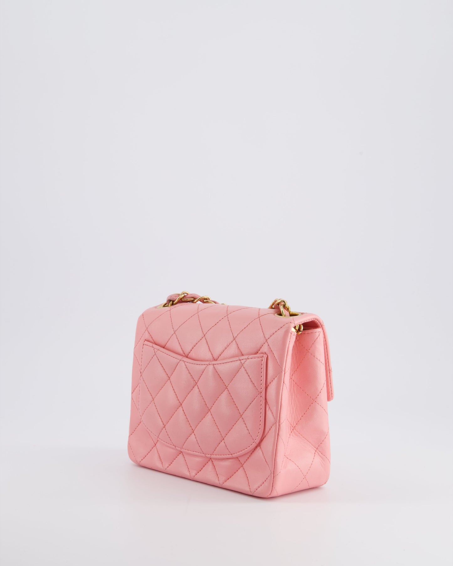 *RARE* Chanel   Bubblegum Pink Mini Square Flap Bag in Lambskin Leather with 24K Gold Hardware