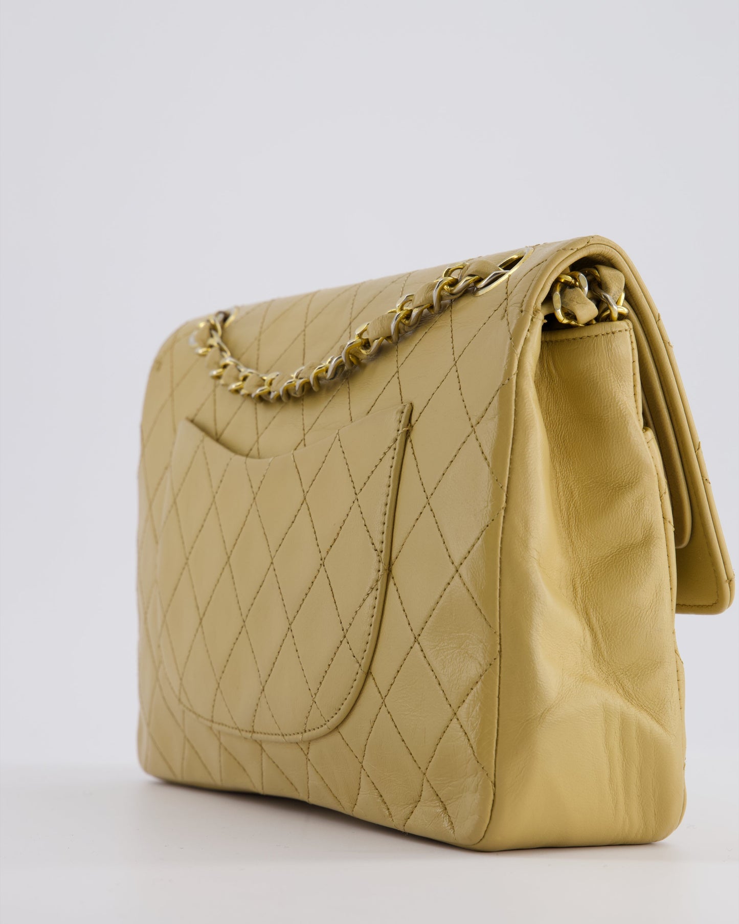 *FIRE PRICE* Chanel   Chai Beige Classic Medium Stitched Edge Double Flap Bag in Lambskin Leather with 24K Gold Hardware