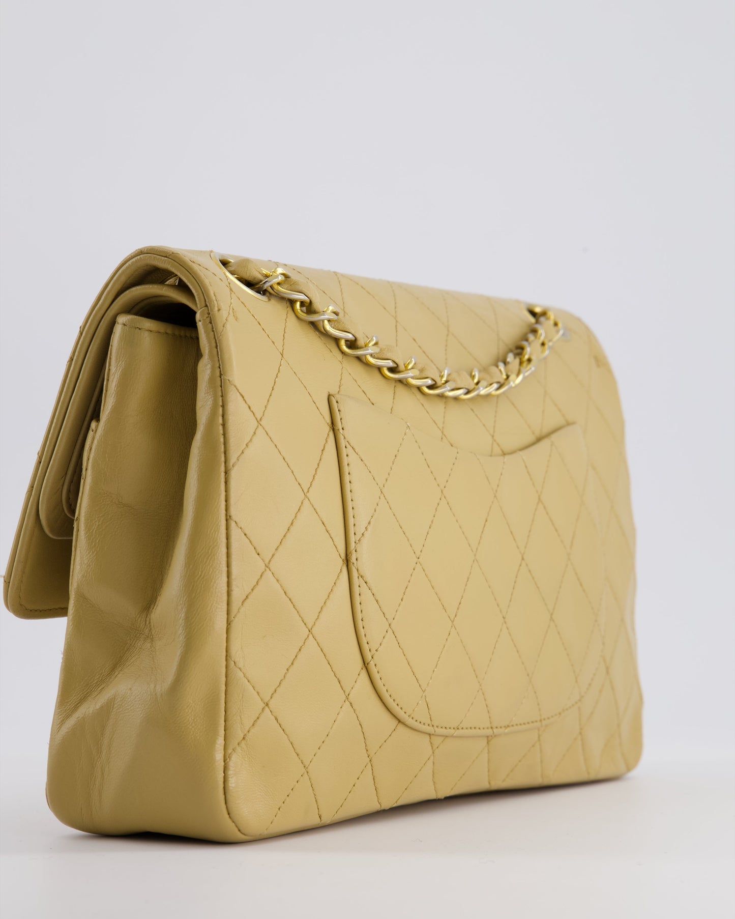*FIRE PRICE* Chanel   Chai Beige Classic Medium Stitched Edge Double Flap Bag in Lambskin Leather with 24K Gold Hardware