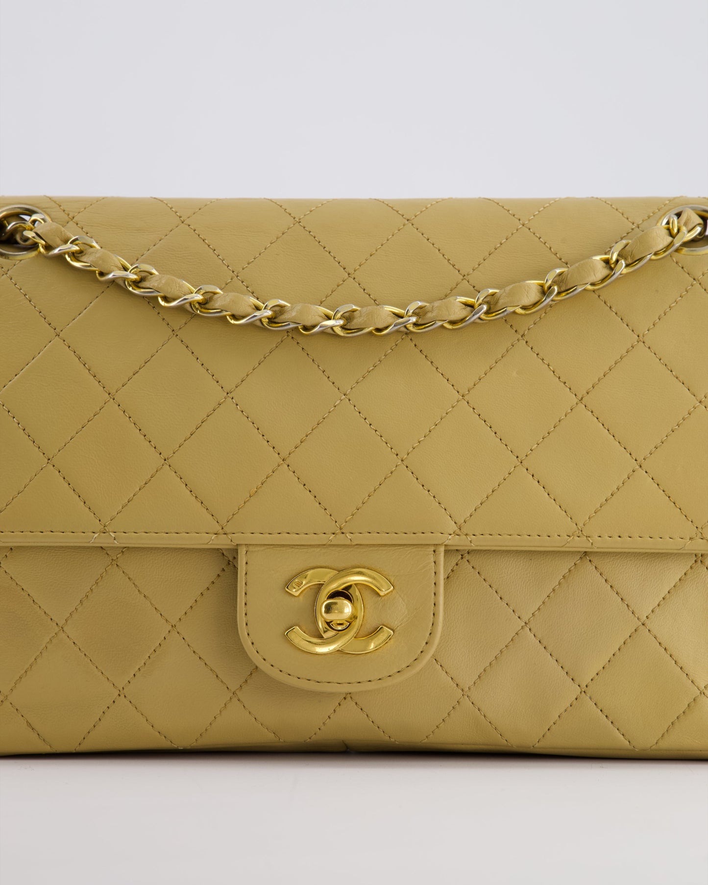 *FIRE PRICE* Chanel   Chai Beige Classic Medium Stitched Edge Double Flap Bag in Lambskin Leather with 24K Gold Hardware