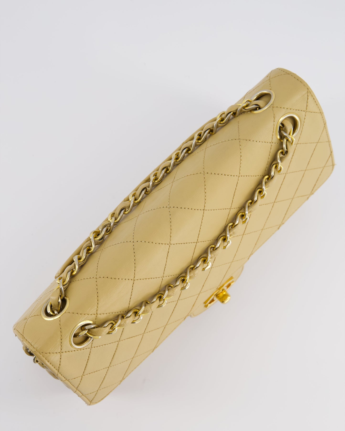 *FIRE PRICE* Chanel   Chai Beige Classic Medium Stitched Edge Double Flap Bag in Lambskin Leather with 24K Gold Hardware