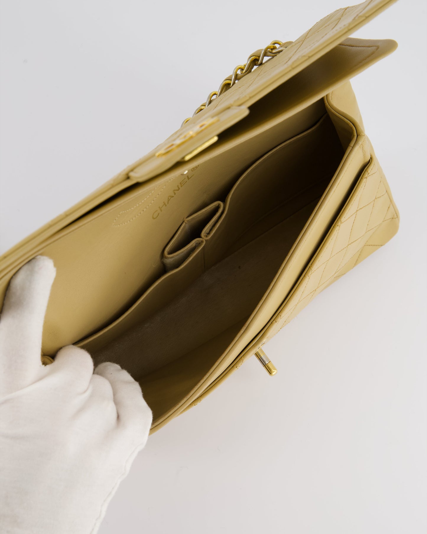 *FIRE PRICE* Chanel   Chai Beige Classic Medium Stitched Edge Double Flap Bag in Lambskin Leather with 24K Gold Hardware