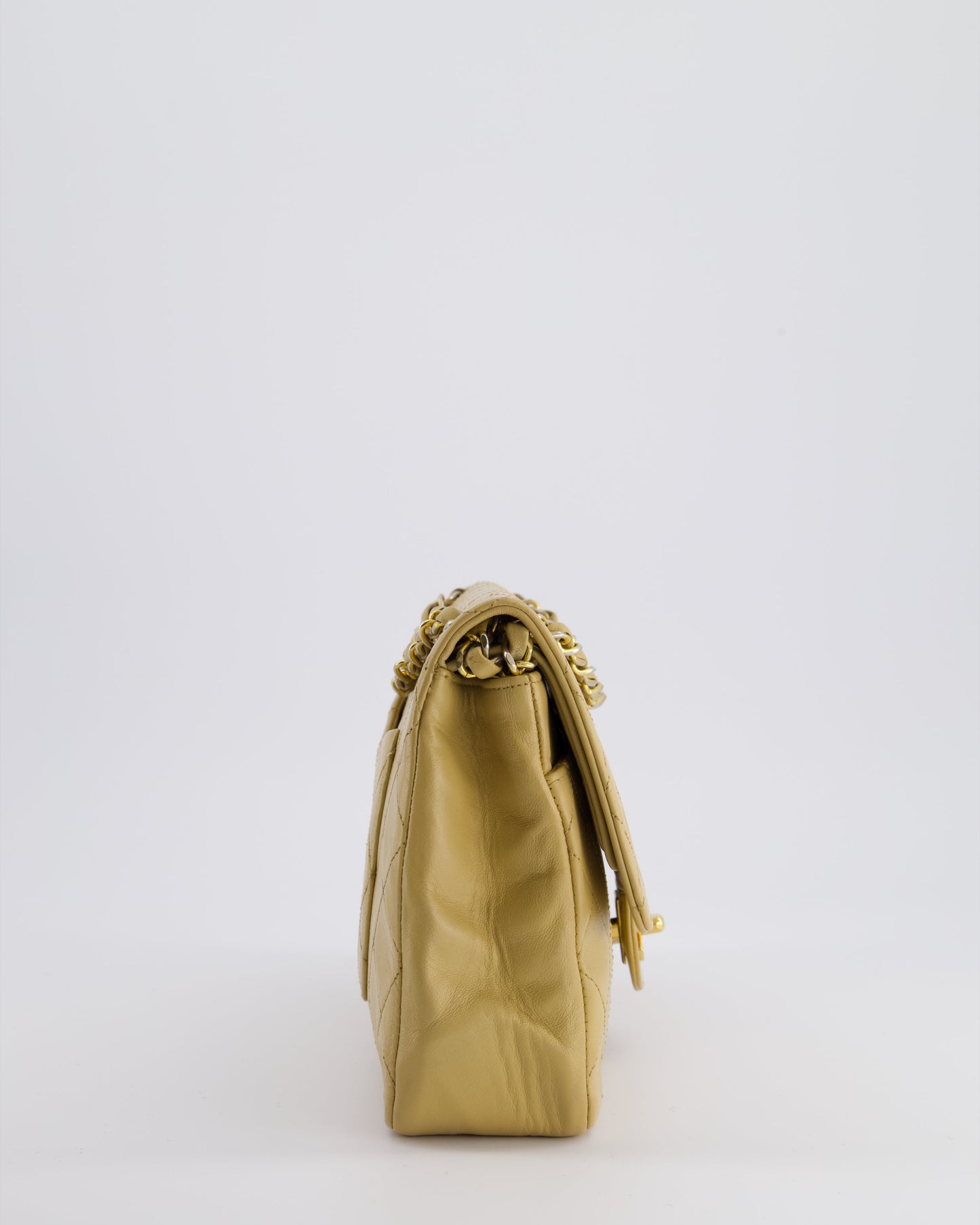 *FIRE PRICE* Chanel   Chai Beige Classic Medium Stitched Edge Double Flap Bag in Lambskin Leather with 24K Gold Hardware