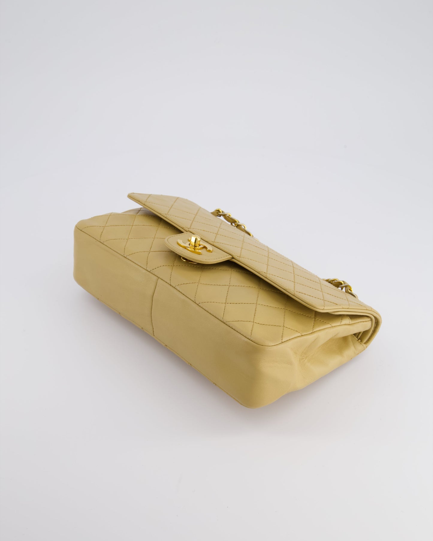 *FIRE PRICE* Chanel   Chai Beige Classic Medium Stitched Edge Double Flap Bag in Lambskin Leather with 24K Gold Hardware