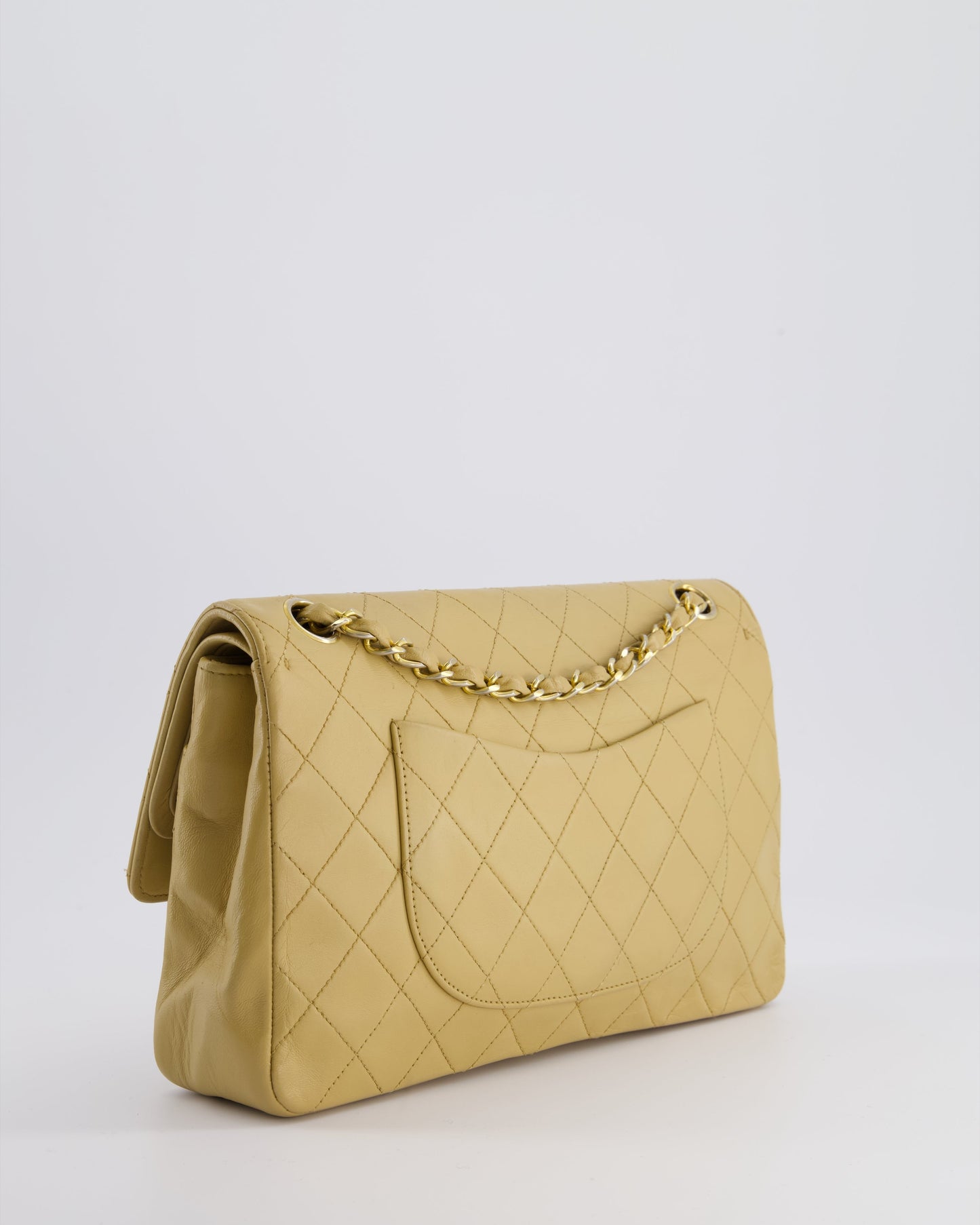 *FIRE PRICE* Chanel   Chai Beige Classic Medium Stitched Edge Double Flap Bag in Lambskin Leather with 24K Gold Hardware