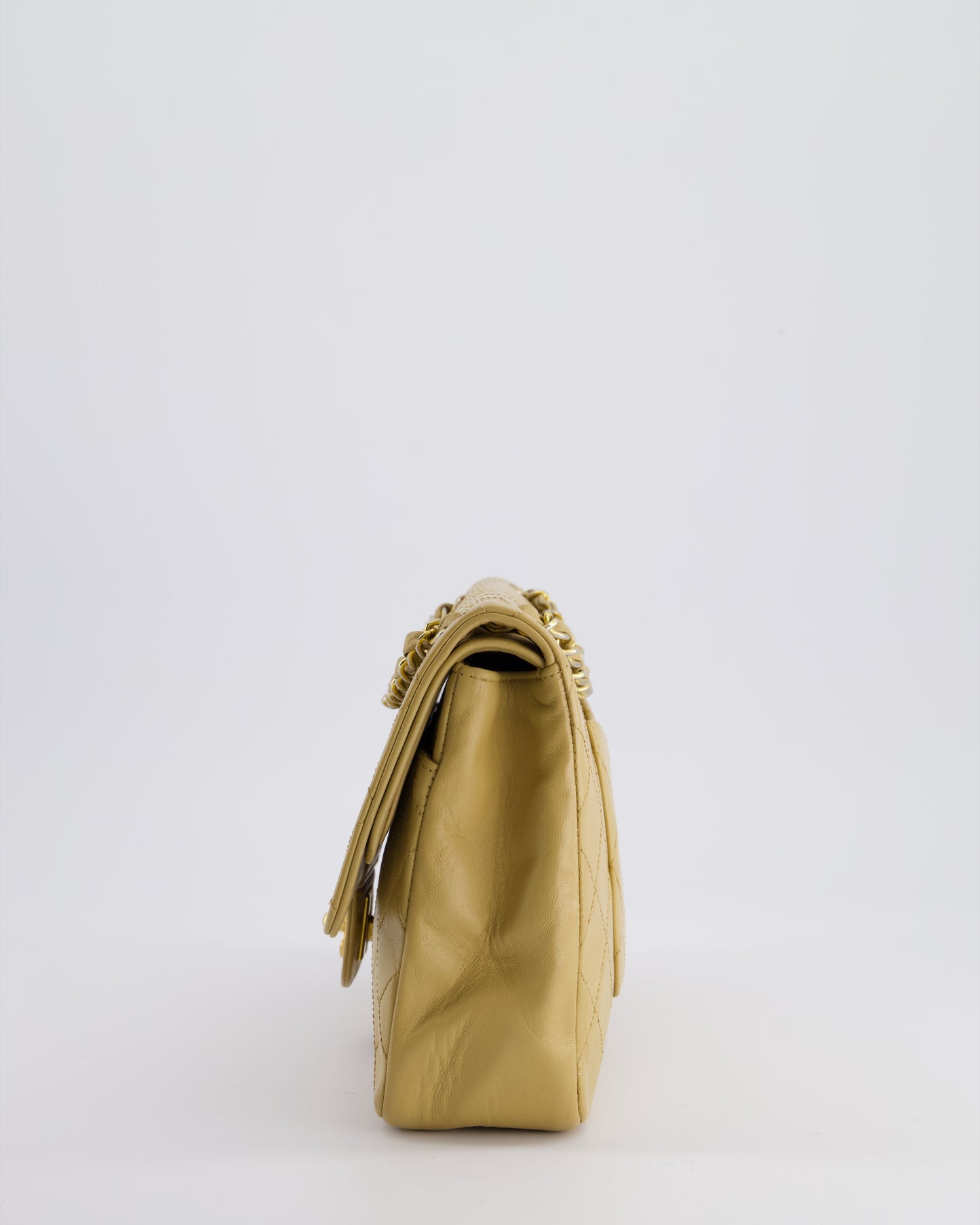 *FIRE PRICE* Chanel   Chai Beige Classic Medium Stitched Edge Double Flap Bag in Lambskin Leather with 24K Gold Hardware