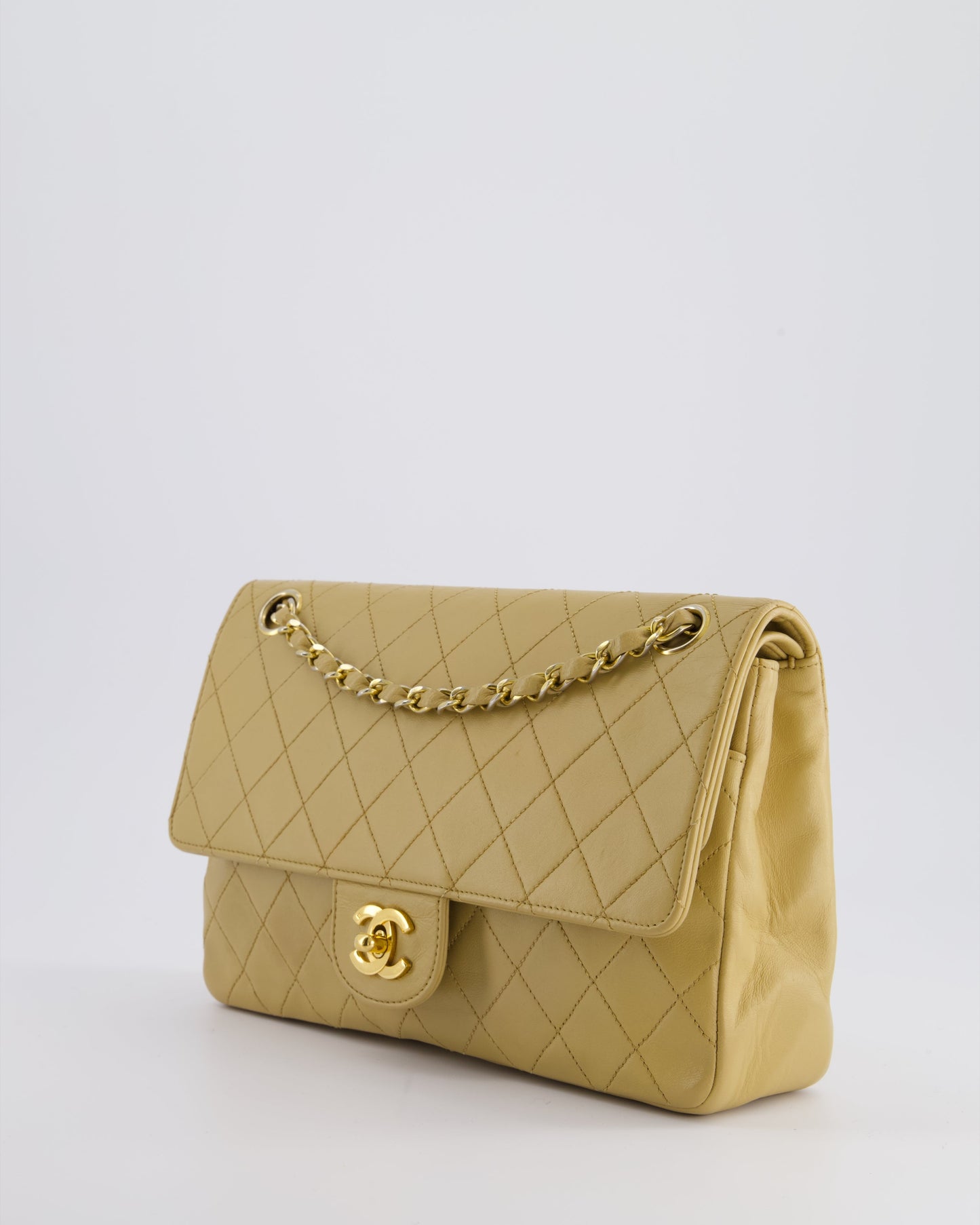 *FIRE PRICE* Chanel   Chai Beige Classic Medium Stitched Edge Double Flap Bag in Lambskin Leather with 24K Gold Hardware