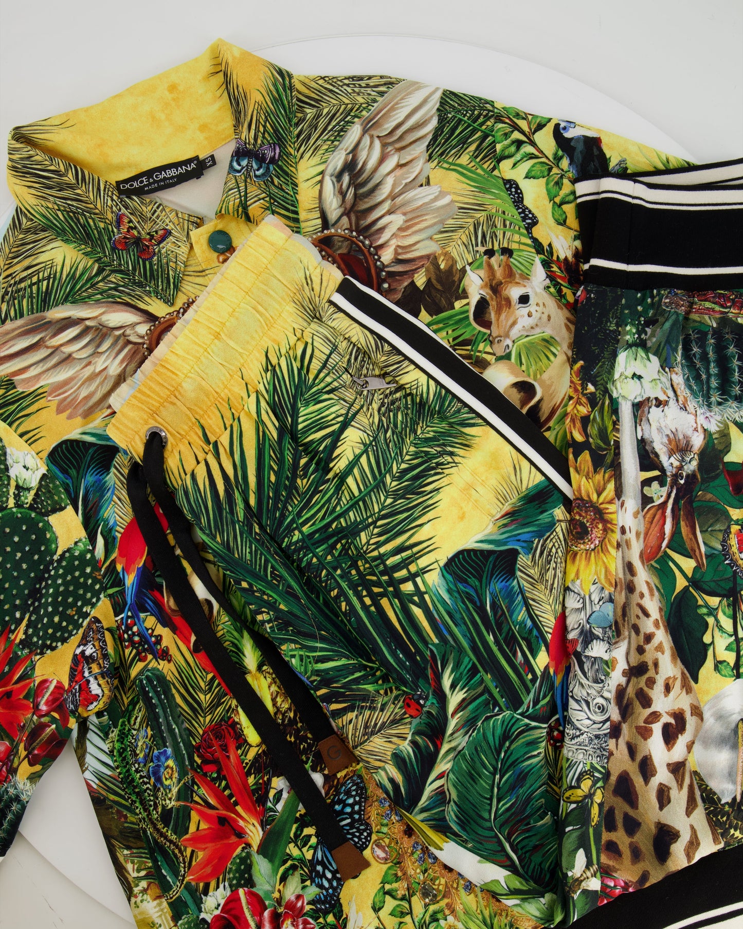Dolce & Gabbana Yellow & Green Floral Print Shirt with Matching Tro rs Set Size IT 38/IT 46 (UK 6/14)