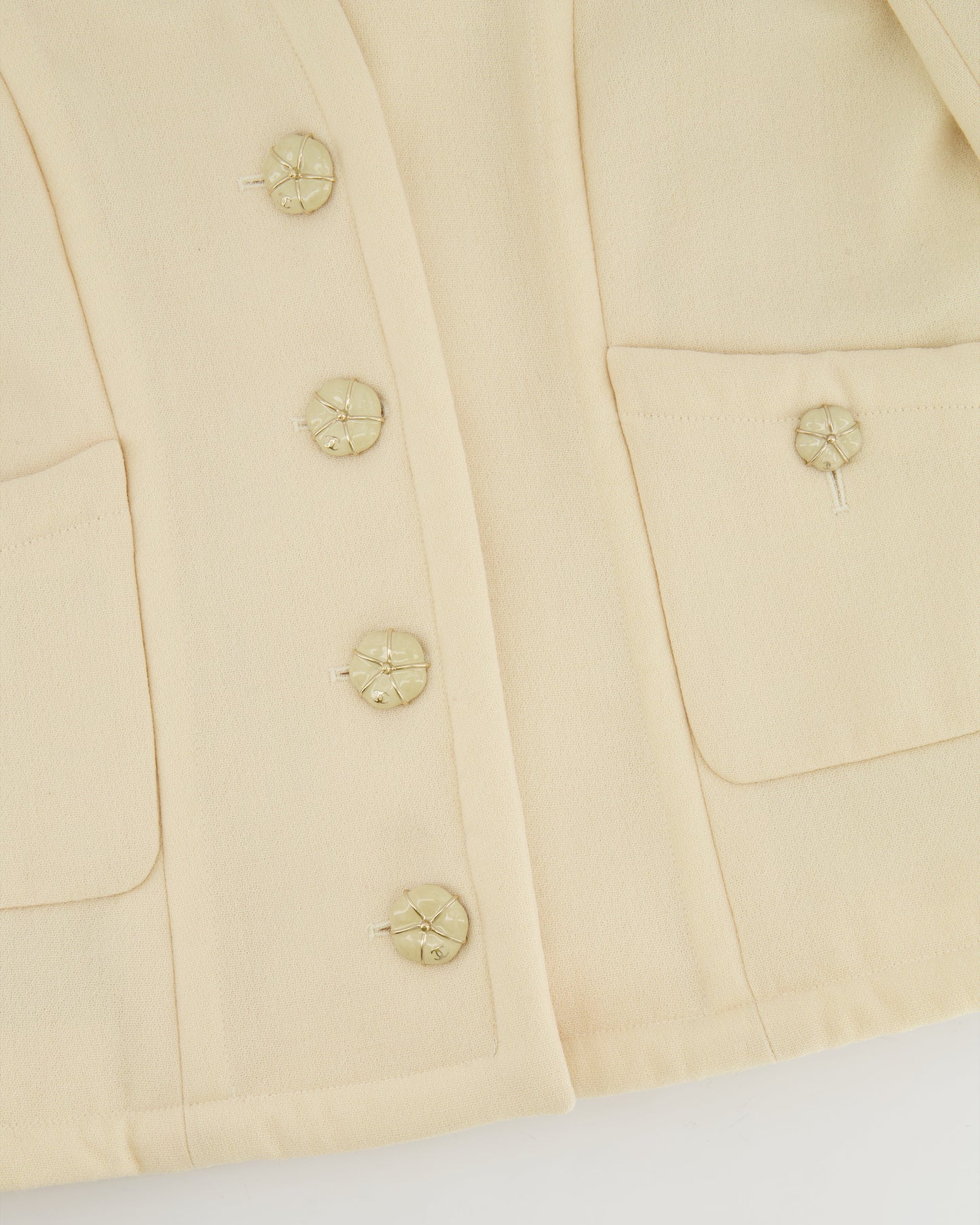 Chanel Cream Wool Jacket with Textured CC Button Details Size FR 38 (UK 10)