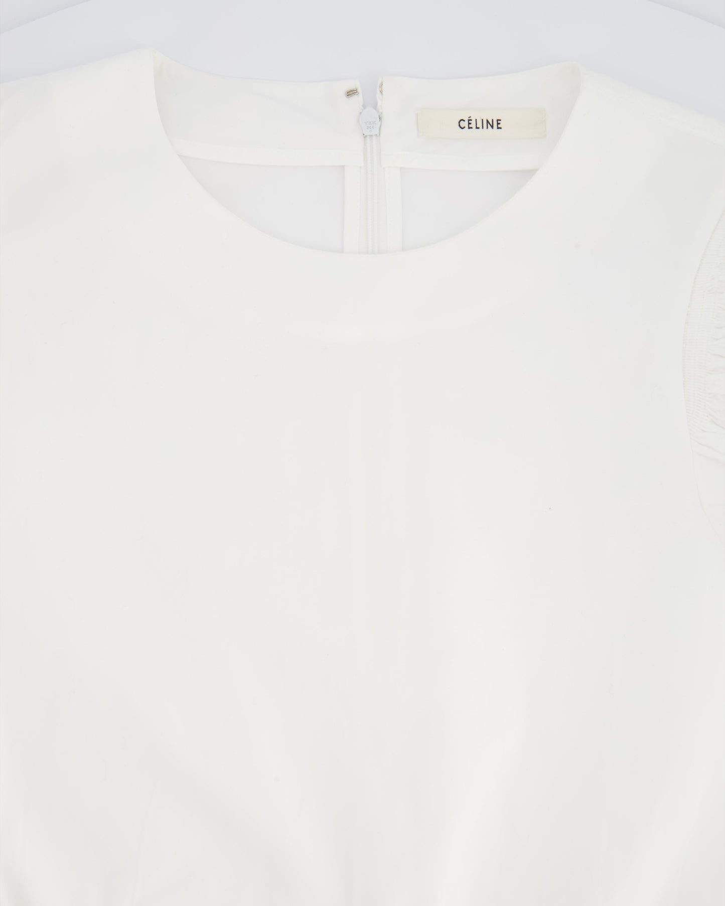 Celine White Cotton Poplin Short Sleeve Shirt With Ruching Detail Size FR 40 (UK 12)