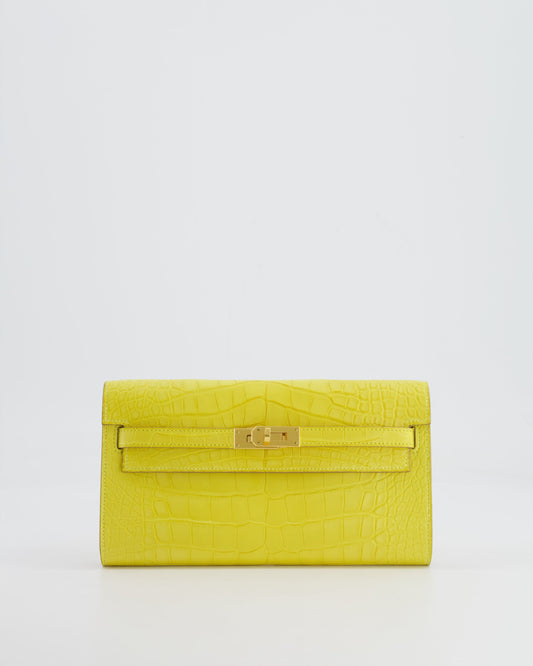 *RARE* Herm�s Kelly To Go Bag in Jaune Mimosa Alligator Mississippiensis Leather with Gold Hardware
