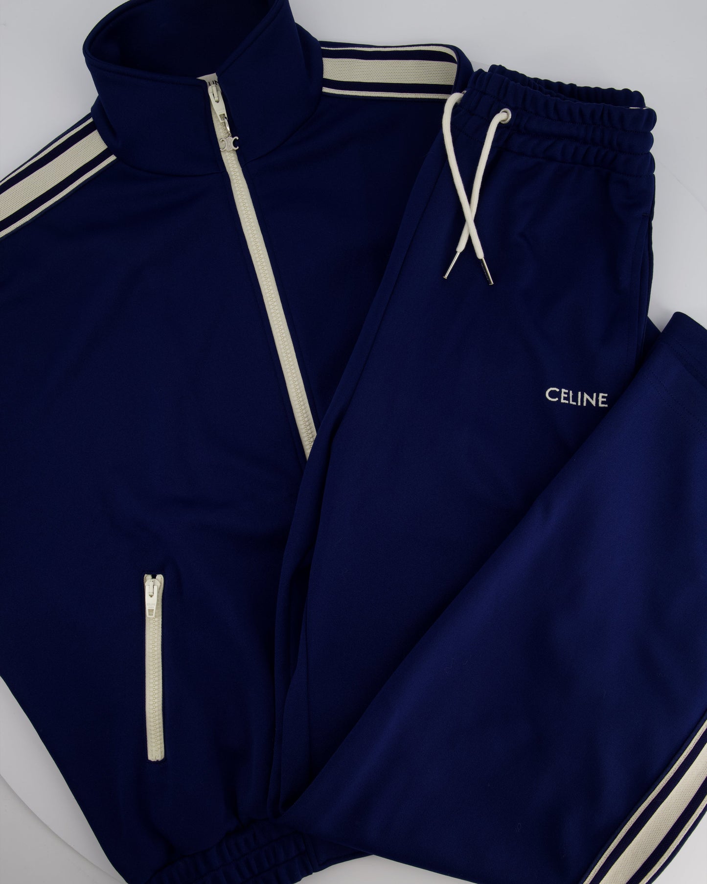 Celine Blue Two-Piece Tracksuit Set with Logo and Stripe Trim Size XS/S (UK 8/10) RRP 2100£