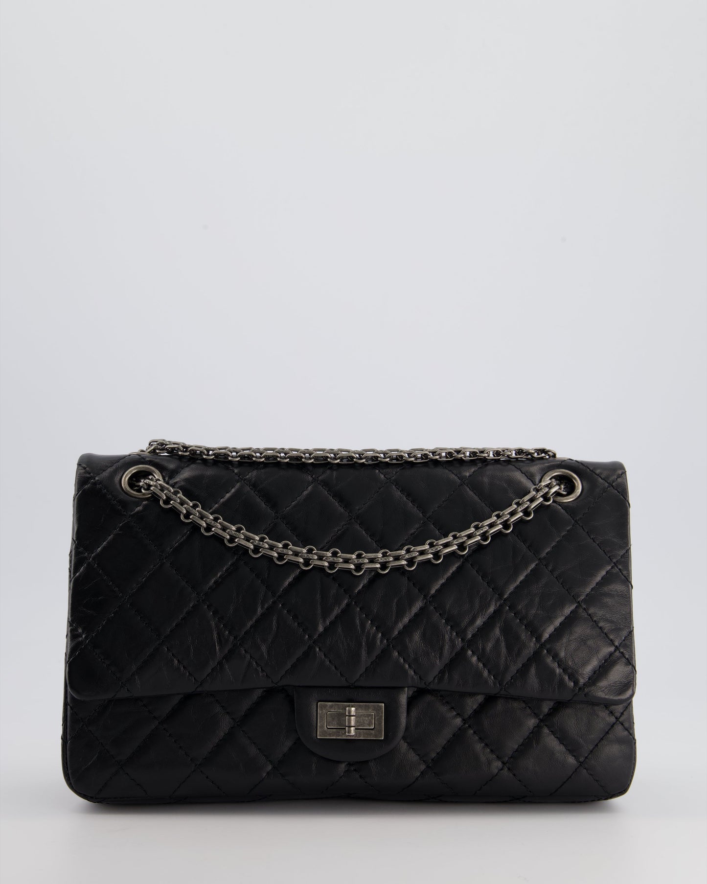 Chanel Black Medium Reissue 2.55 Double Flap Bag in Quilted Crumpled Lambskin with Ruthenium Hardware RRP ¬£8,850