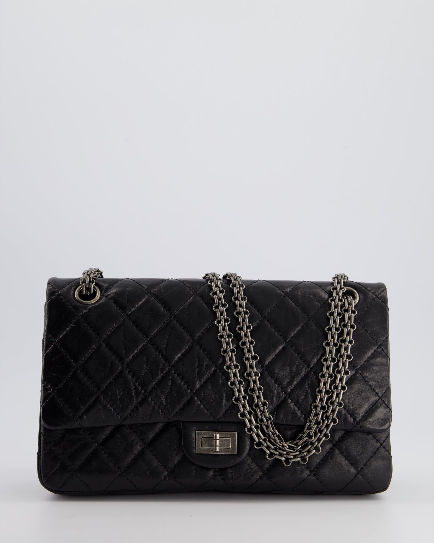Chanel Black Medium Reissue 2.55 Double Flap Bag in Quilted Crumpled Lambskin with Ruthenium Hardware RRP ¬£8,850