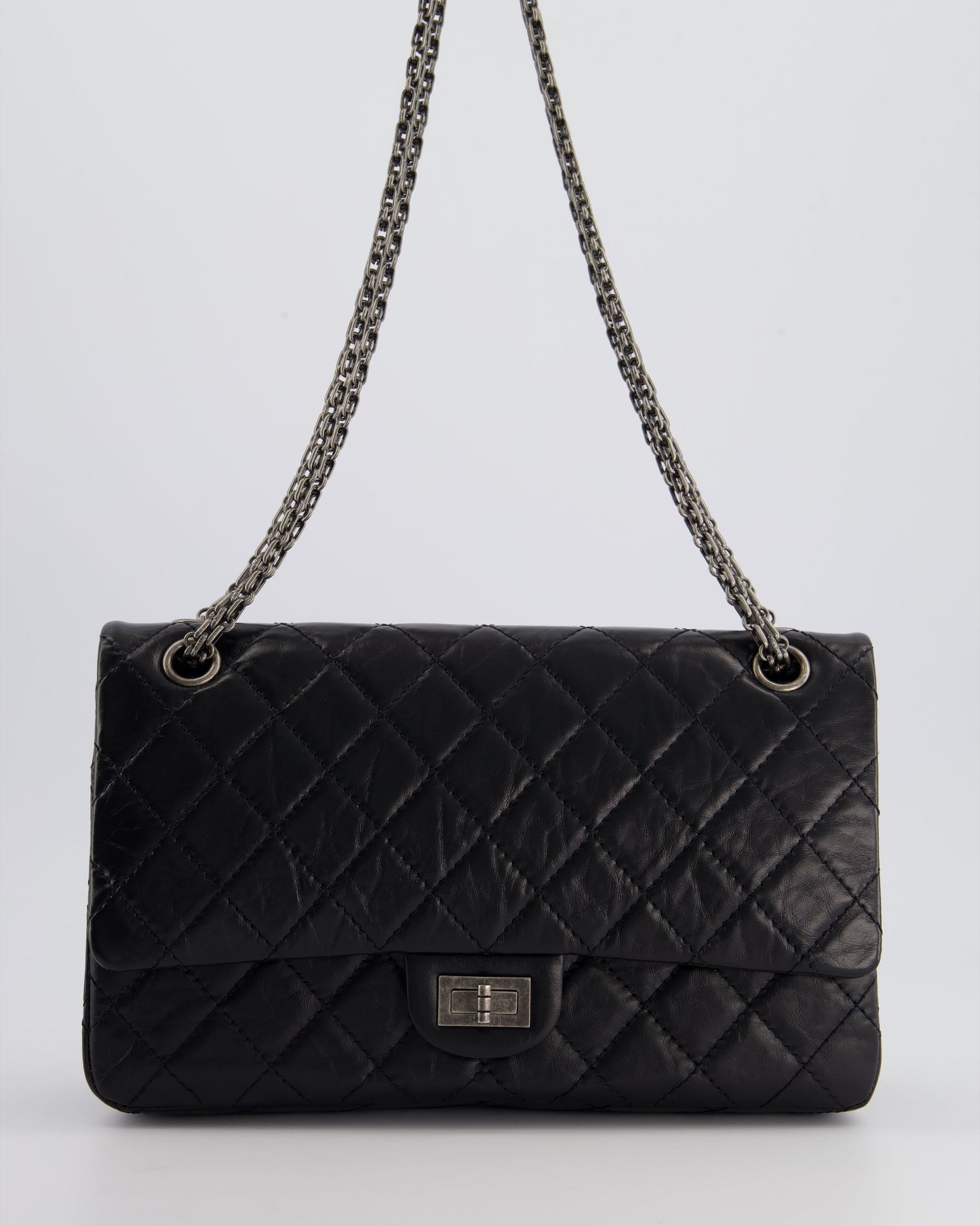 Chanel Black Medium Reissue 2.55 Double Flap Bag in Quilted Crumpled Lambskin with Ruthenium Hardware RRP ¬£8,850