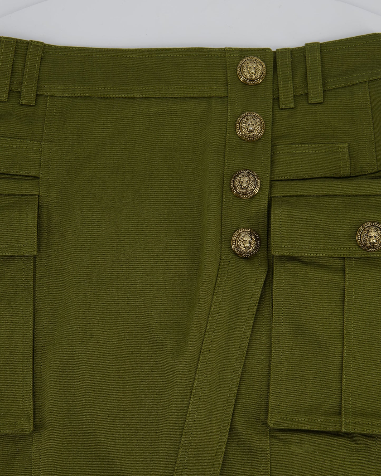 Balmain Khaki Midi Skirt with Pocket and Asymmetric Split Detail Size FR 36 (UK 8)