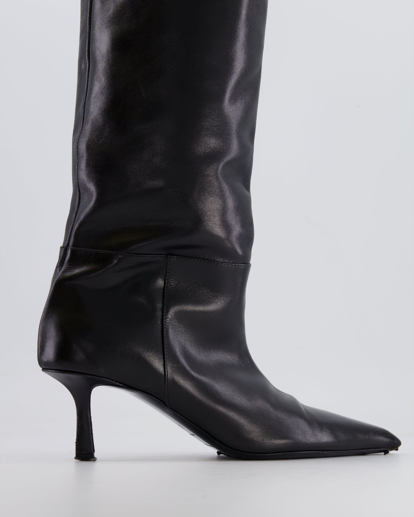 Alexander Wang Black Leather Thigh-High Heeled Boots Size EU 37 RRP £900
