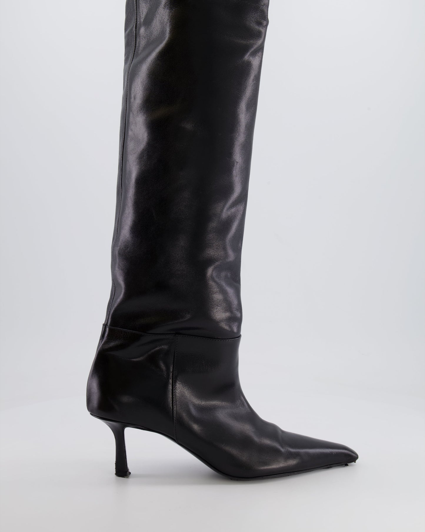 Alexander Wang Black Leather Thigh-High Heeled Boots Size EU 37 RRP £900