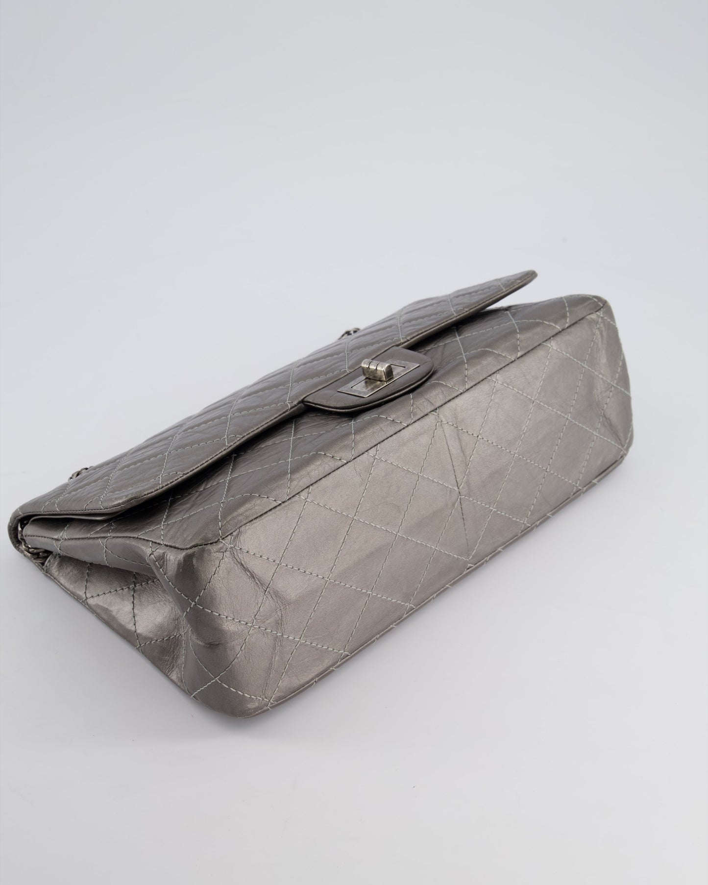 *FIRE PRICE* Chanel 2.55 Jumbo Reissue Bag in Metallic Grey Crumpled Calfskin Leather With Gunmetal Hardware