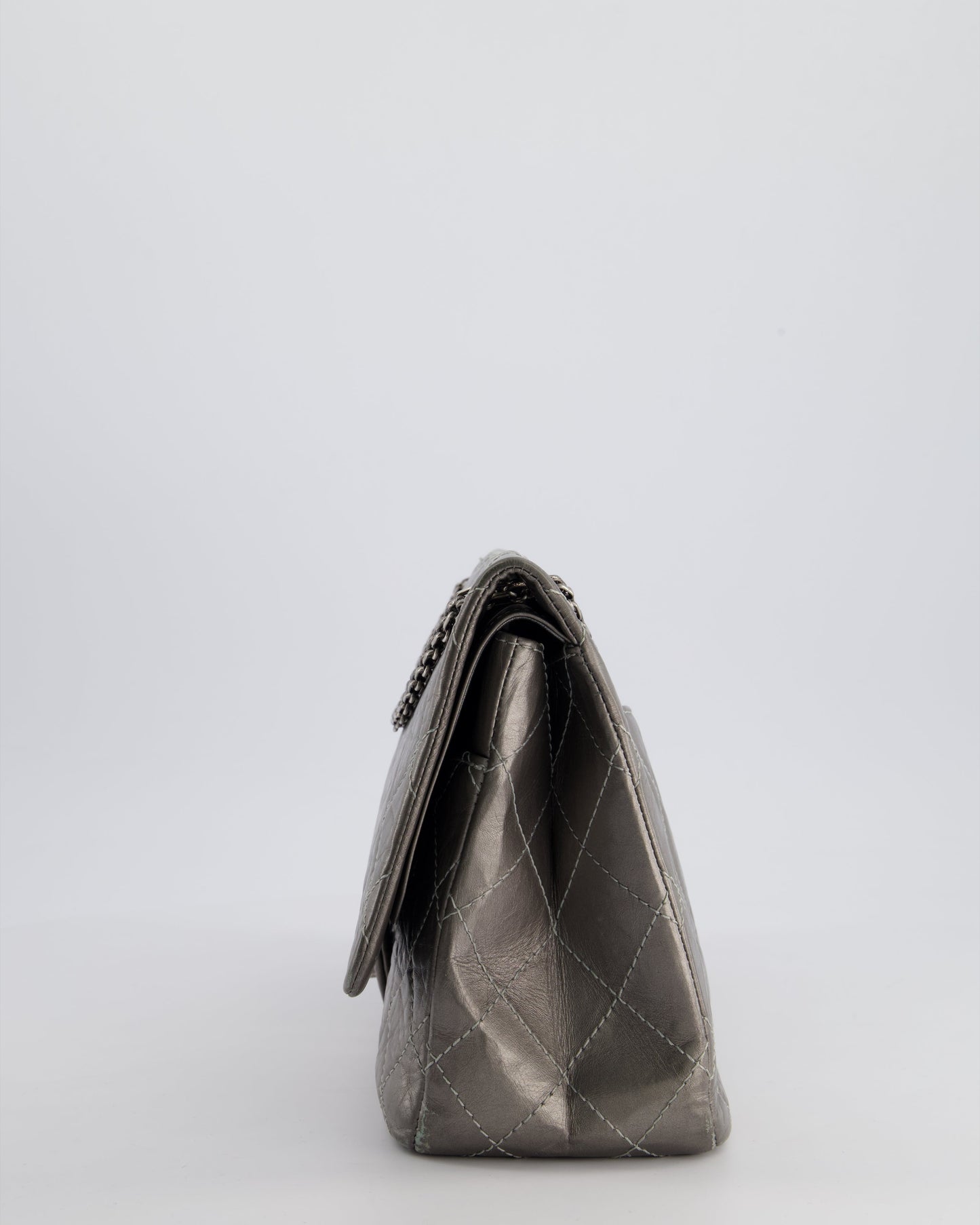 *FIRE PRICE* Chanel 2.55 Jumbo Reissue Bag in Metallic Grey Crumpled Calfskin Leather With Gunmetal Hardware