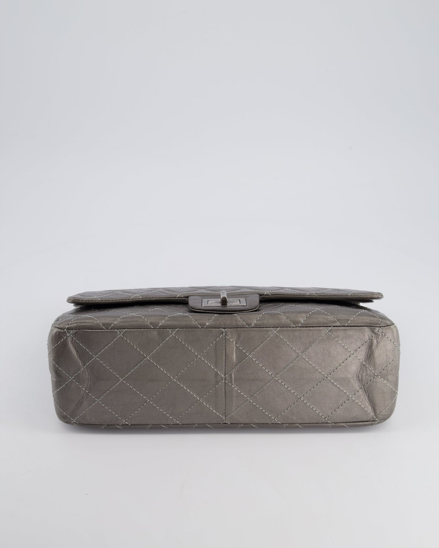 *FIRE PRICE* Chanel 2.55 Jumbo Reissue Bag in Metallic Grey Crumpled Calfskin Leather With Gunmetal Hardware