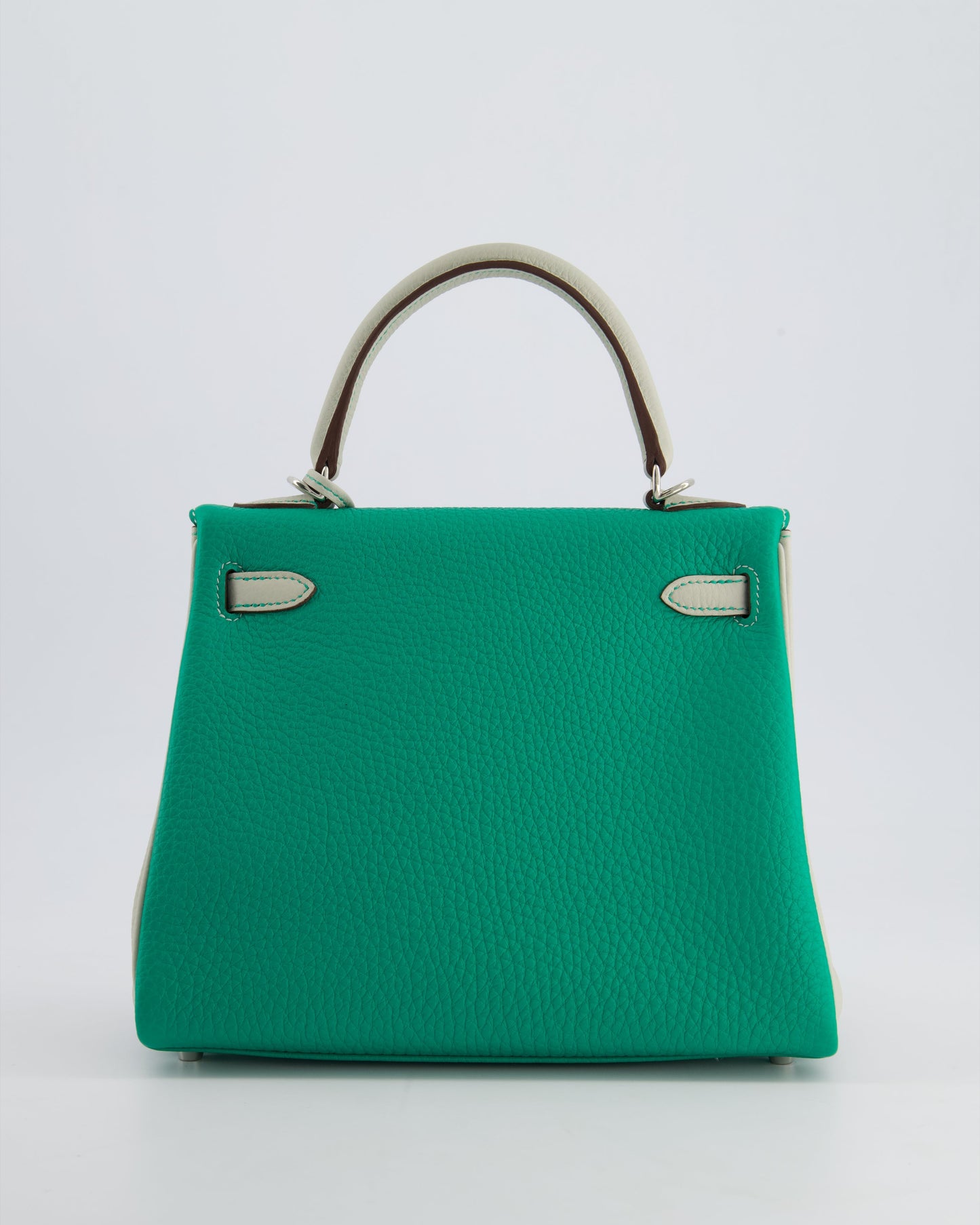 *SUPER RARE* Herm�s HSS Kelly 25 Retourne Bag in Vert Vertigo & Gris Perle Togo Leather with Palladium Hardware & Contrast Stitching