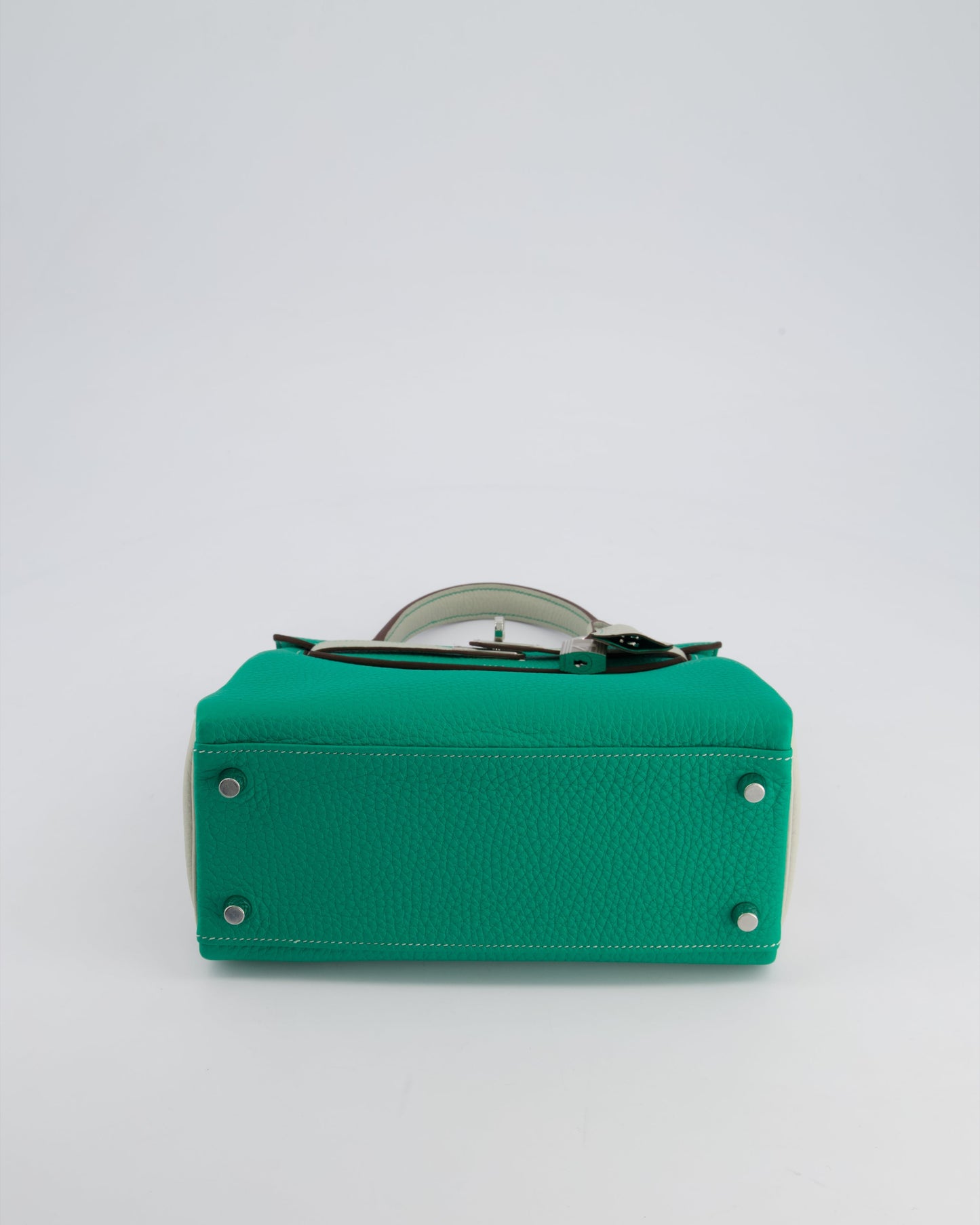 *SUPER RARE* Herm�s HSS Kelly 25 Retourne Bag in Vert Vertigo & Gris Perle Togo Leather with Palladium Hardware & Contrast Stitching