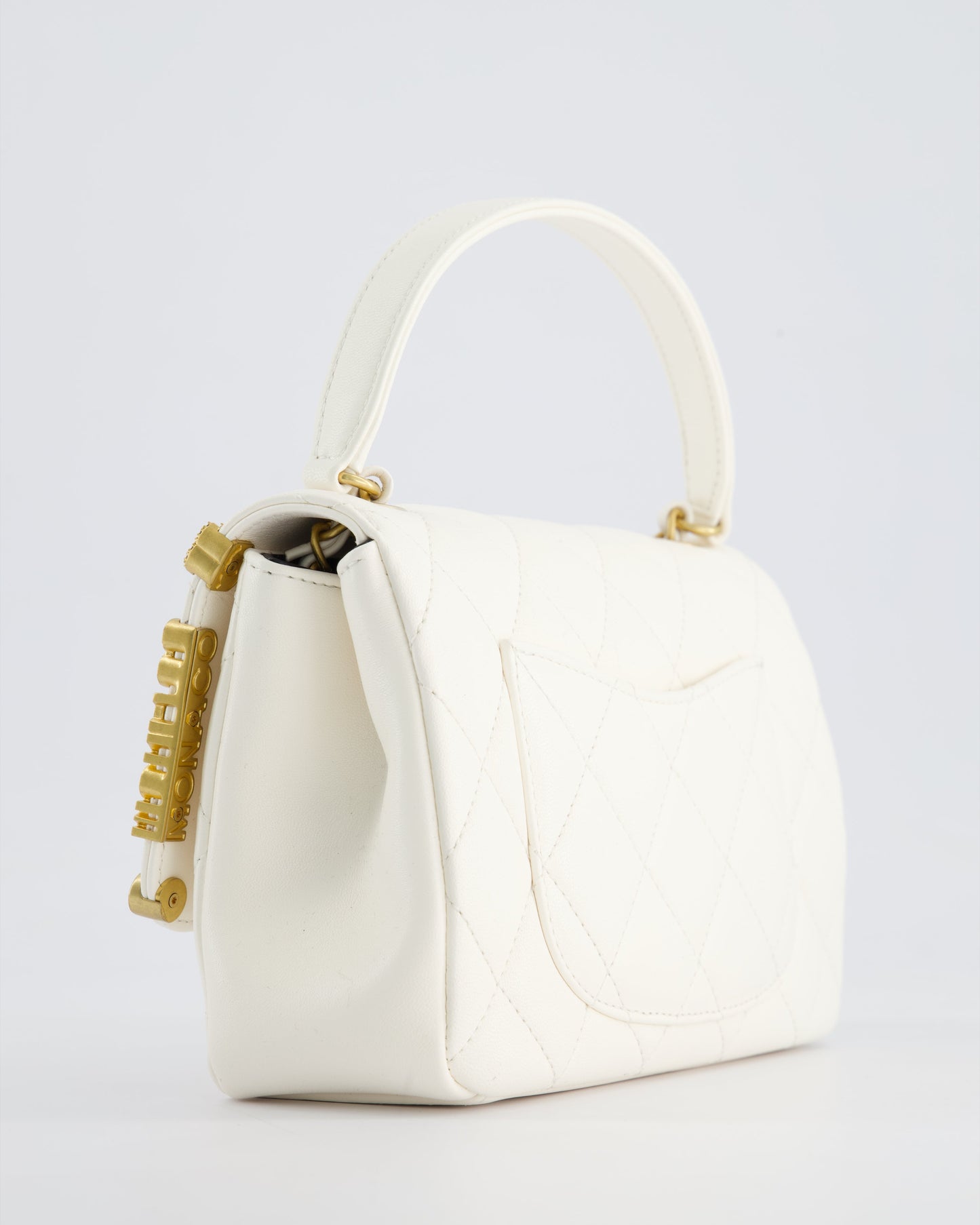 *LIMITED EDITION* Chanel White Paris Monaco Mini Single Flap Bag with Black Interior, Crystal Details and Brushed Gold Hardware