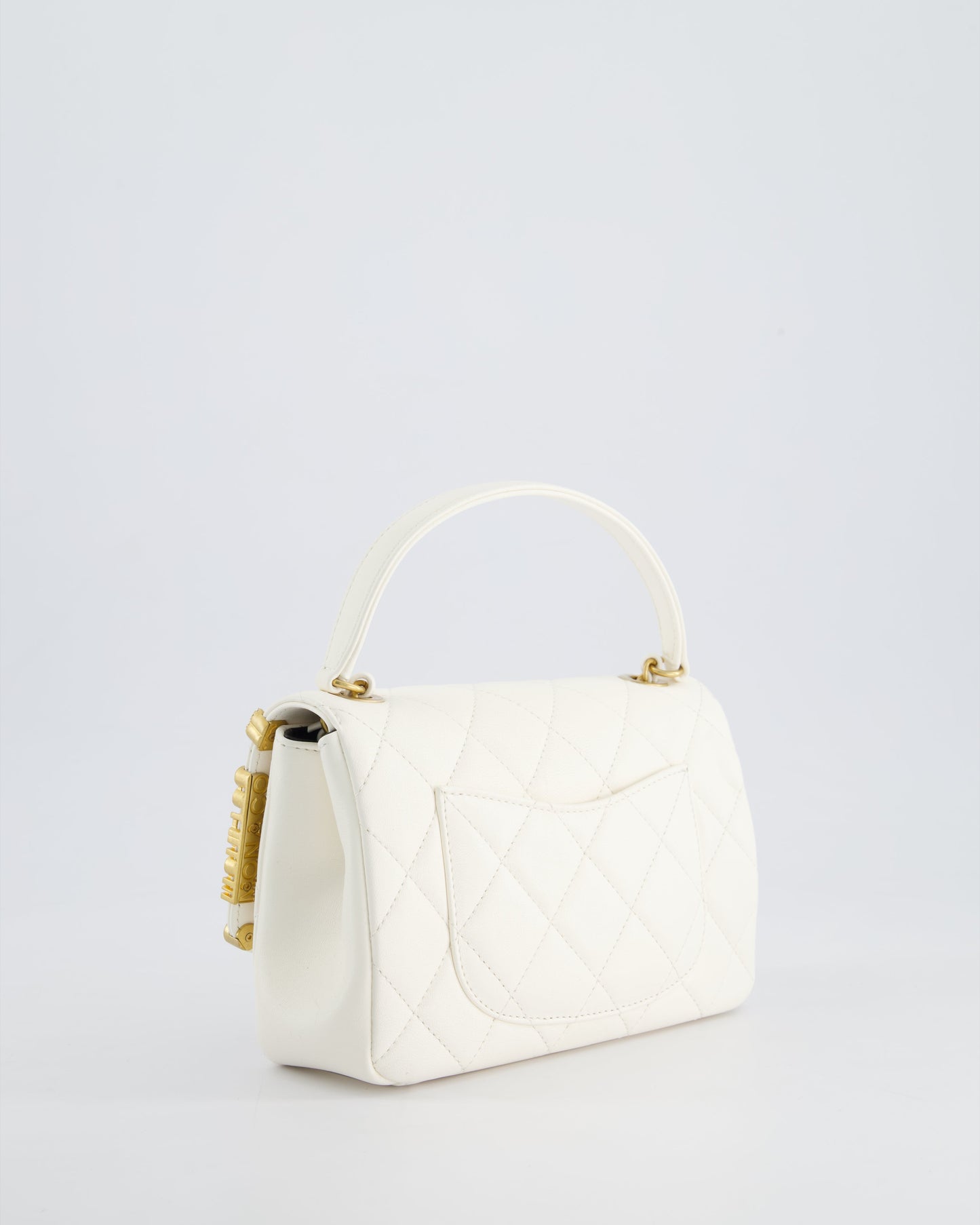 *LIMITED EDITION* Chanel White Paris Monaco Mini Single Flap Bag with Black Interior, Crystal Details and Brushed Gold Hardware