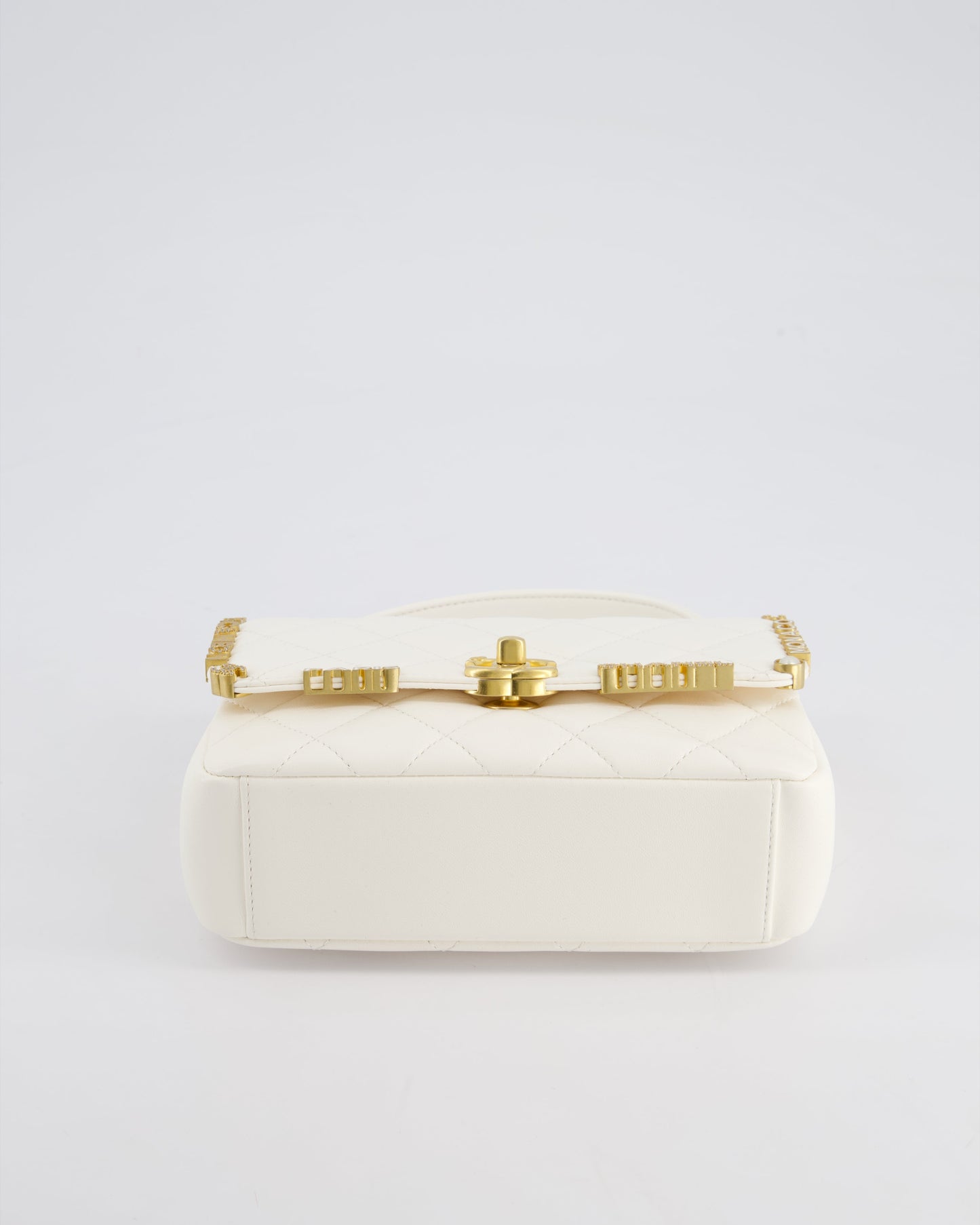 *LIMITED EDITION* Chanel White Paris Monaco Mini Single Flap Bag with Black Interior, Crystal Details and Brushed Gold Hardware