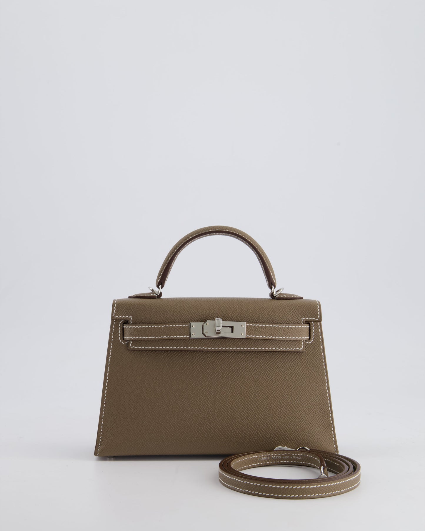*HOT* The Elite Bags Mini Kelly II 20 Bag in Etoupe Epsom Leather with Palladium Hardware