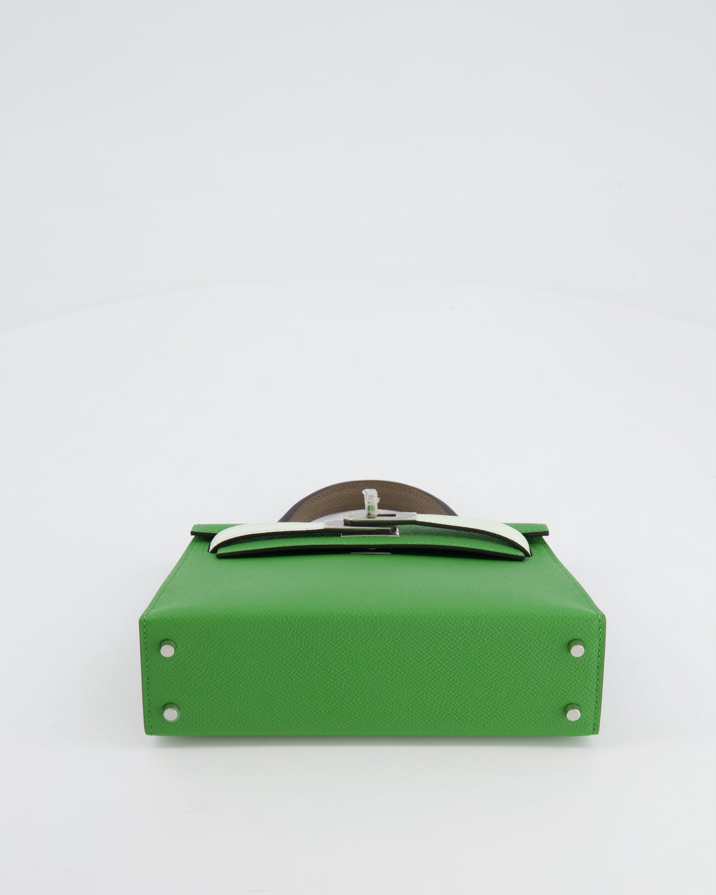 *RARE* Herm�s Mini Kelly II Tricolour 20cm Bag In Vert Yucca, Vert Fizz and Etoupe Epsom Leather with Palladium Hardware