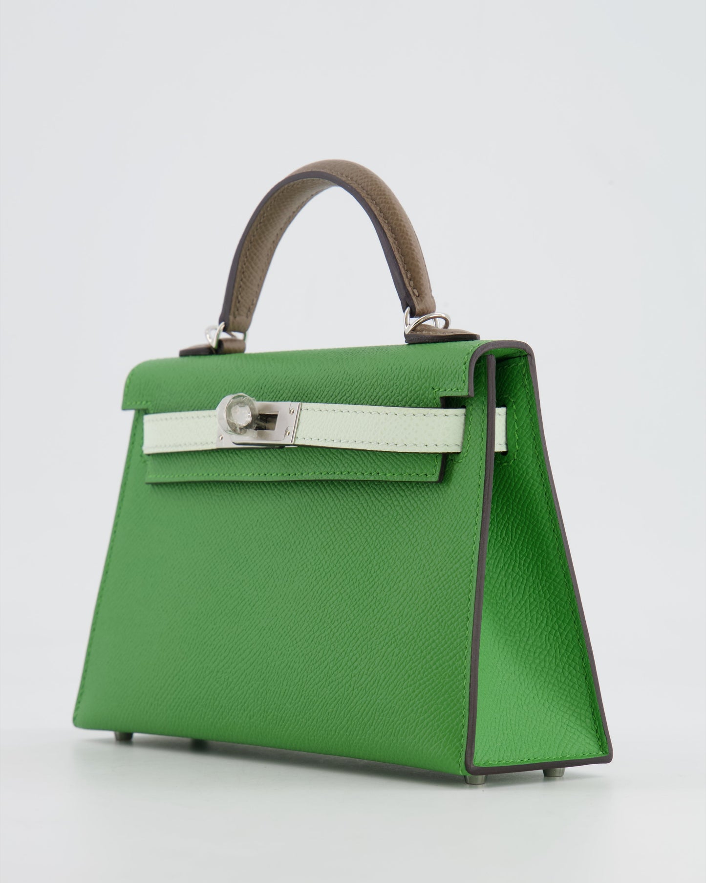 *RARE* Herm�s Mini Kelly II Tricolour 20cm Bag In Vert Yucca, Vert Fizz and Etoupe Epsom Leather with Palladium Hardware