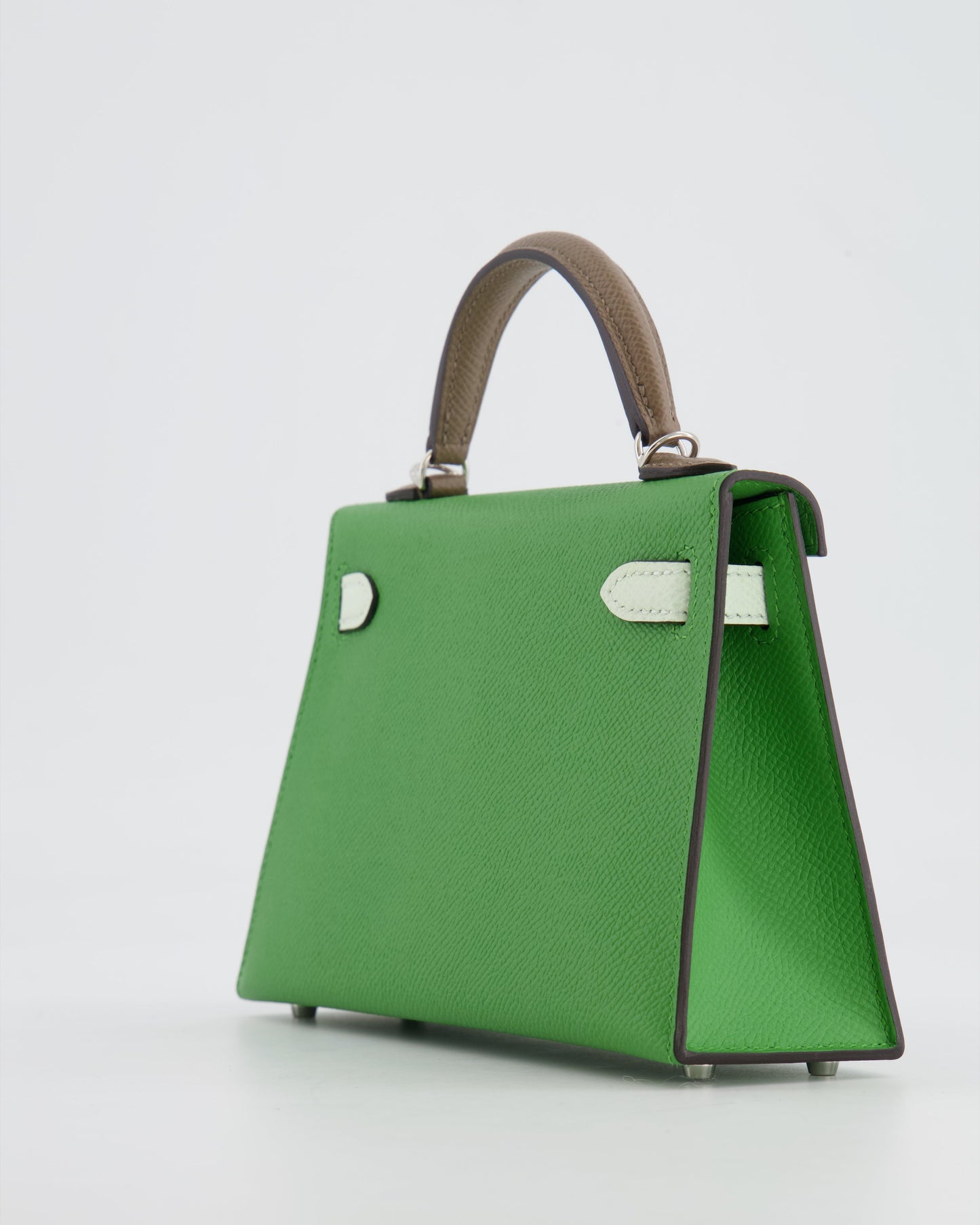 *RARE* Herm�s Mini Kelly II Tricolour 20cm Bag In Vert Yucca, Vert Fizz and Etoupe Epsom Leather with Palladium Hardware