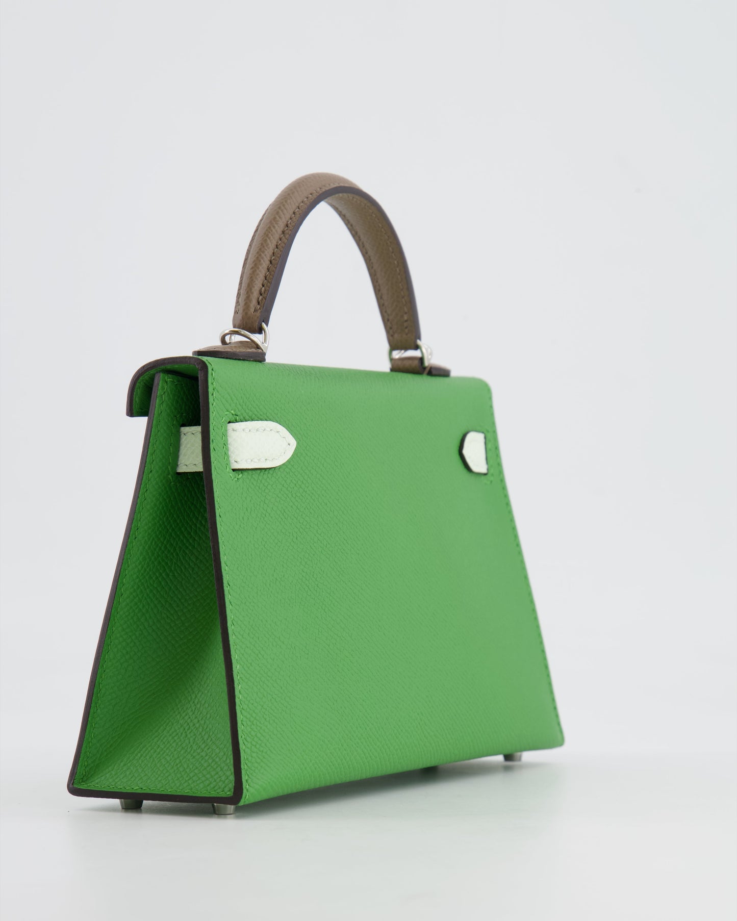 *RARE* Herm�s Mini Kelly II Tricolour 20cm Bag In Vert Yucca, Vert Fizz and Etoupe Epsom Leather with Palladium Hardware