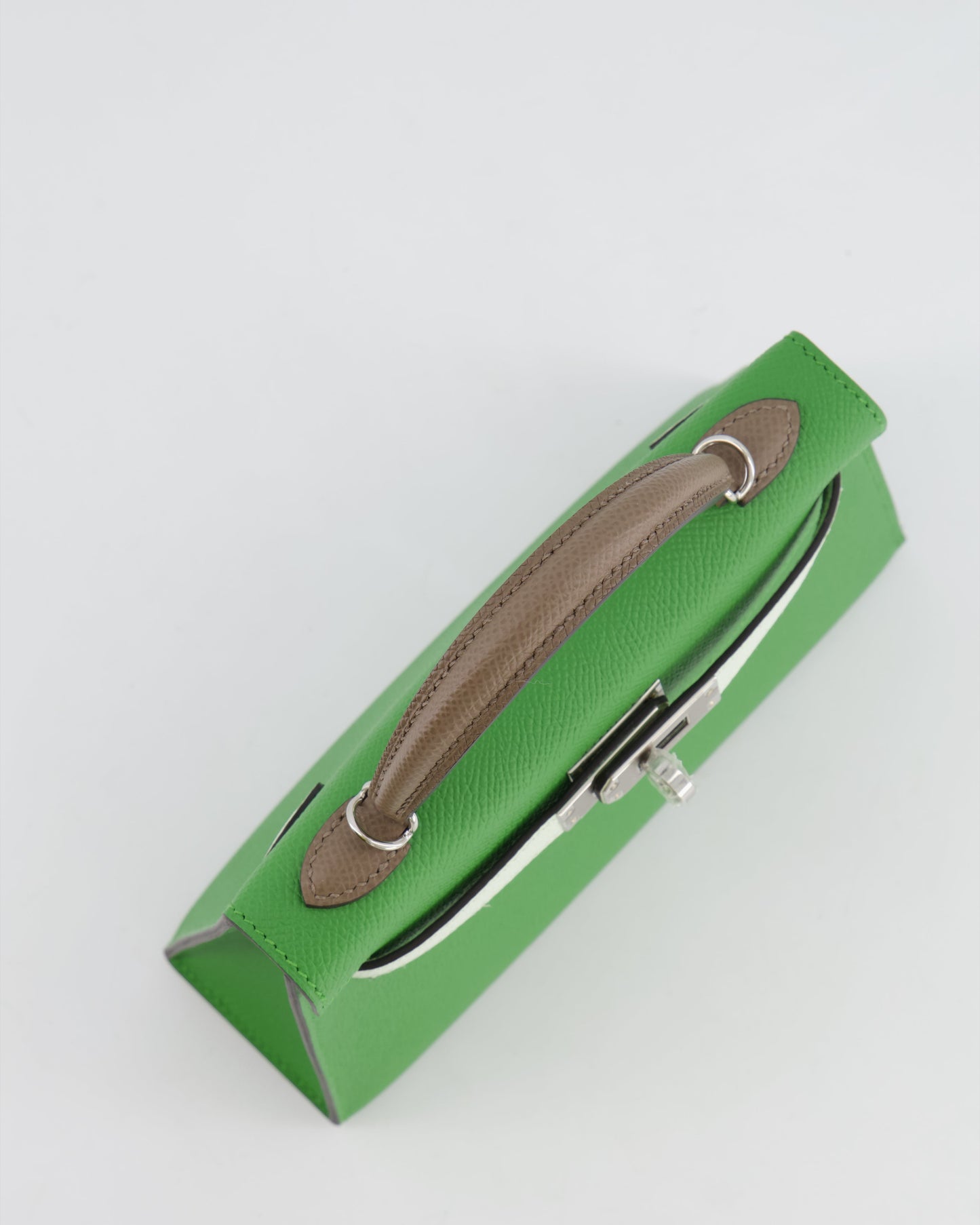 *RARE* Herm�s Mini Kelly II Tricolour 20cm Bag In Vert Yucca, Vert Fizz and Etoupe Epsom Leather with Palladium Hardware