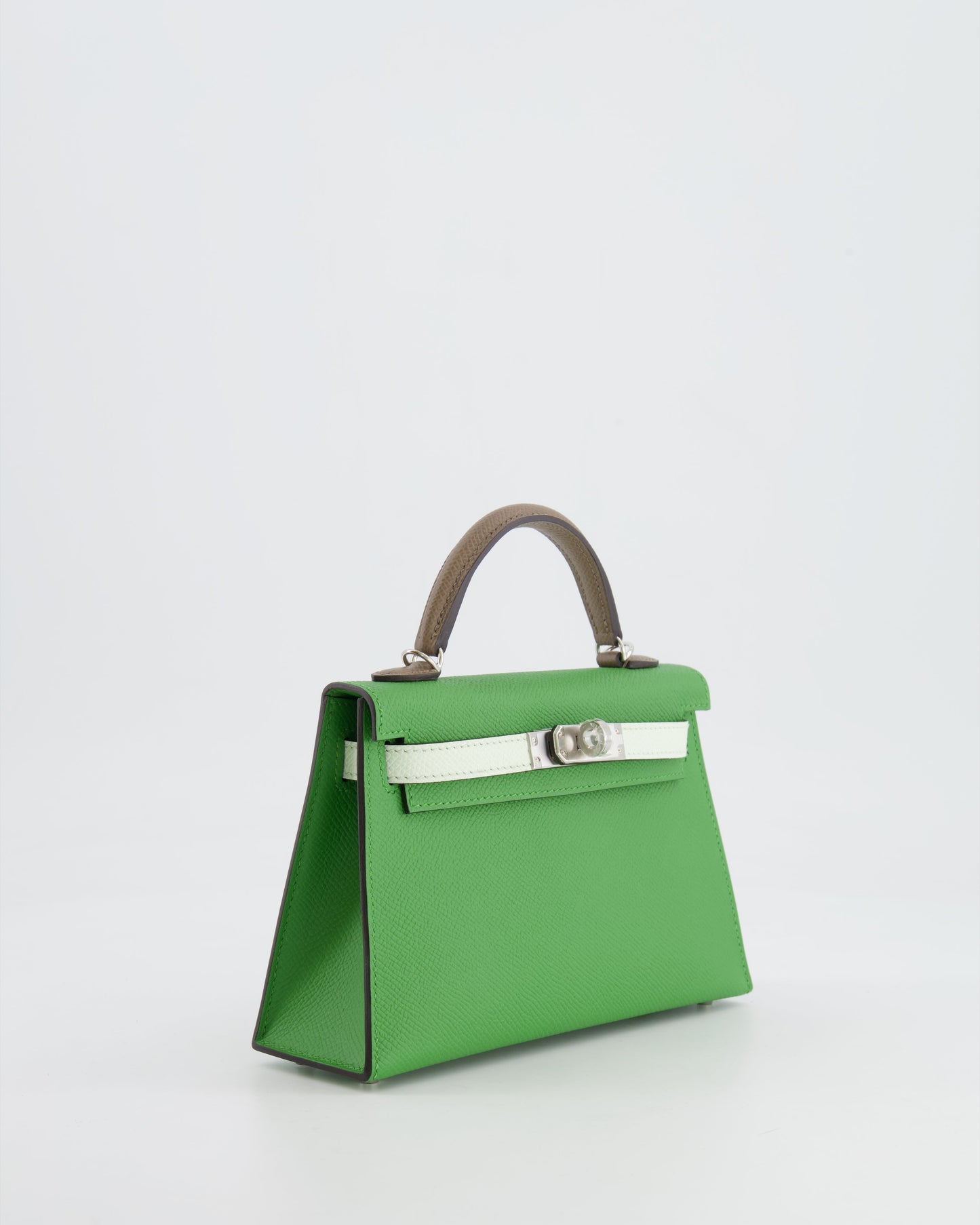 *RARE* Herm�s Mini Kelly II Tricolour 20cm Bag In Vert Yucca, Vert Fizz and Etoupe Epsom Leather with Palladium Hardware