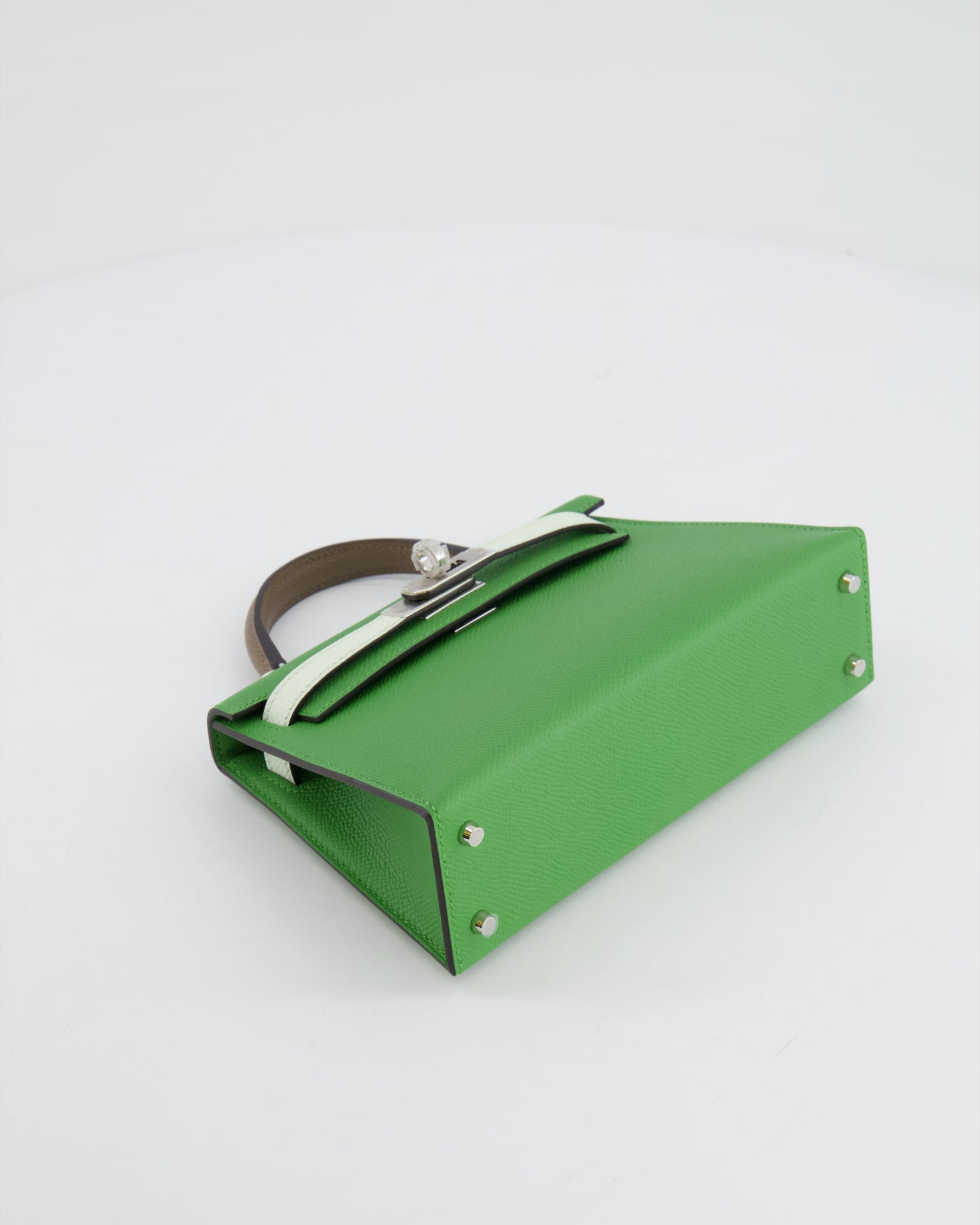 *RARE* Herm�s Mini Kelly II Tricolour 20cm Bag In Vert Yucca, Vert Fizz and Etoupe Epsom Leather with Palladium Hardware
