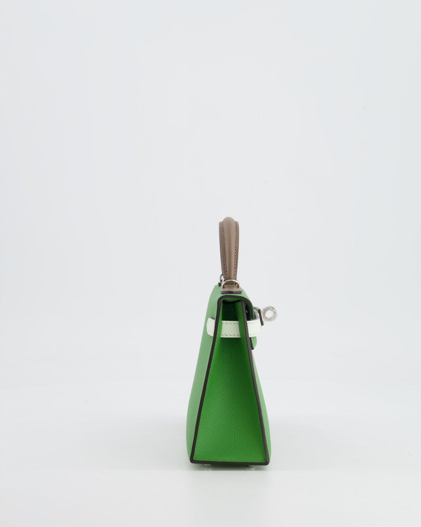 *RARE* Herm�s Mini Kelly II Tricolour 20cm Bag In Vert Yucca, Vert Fizz and Etoupe Epsom Leather with Palladium Hardware