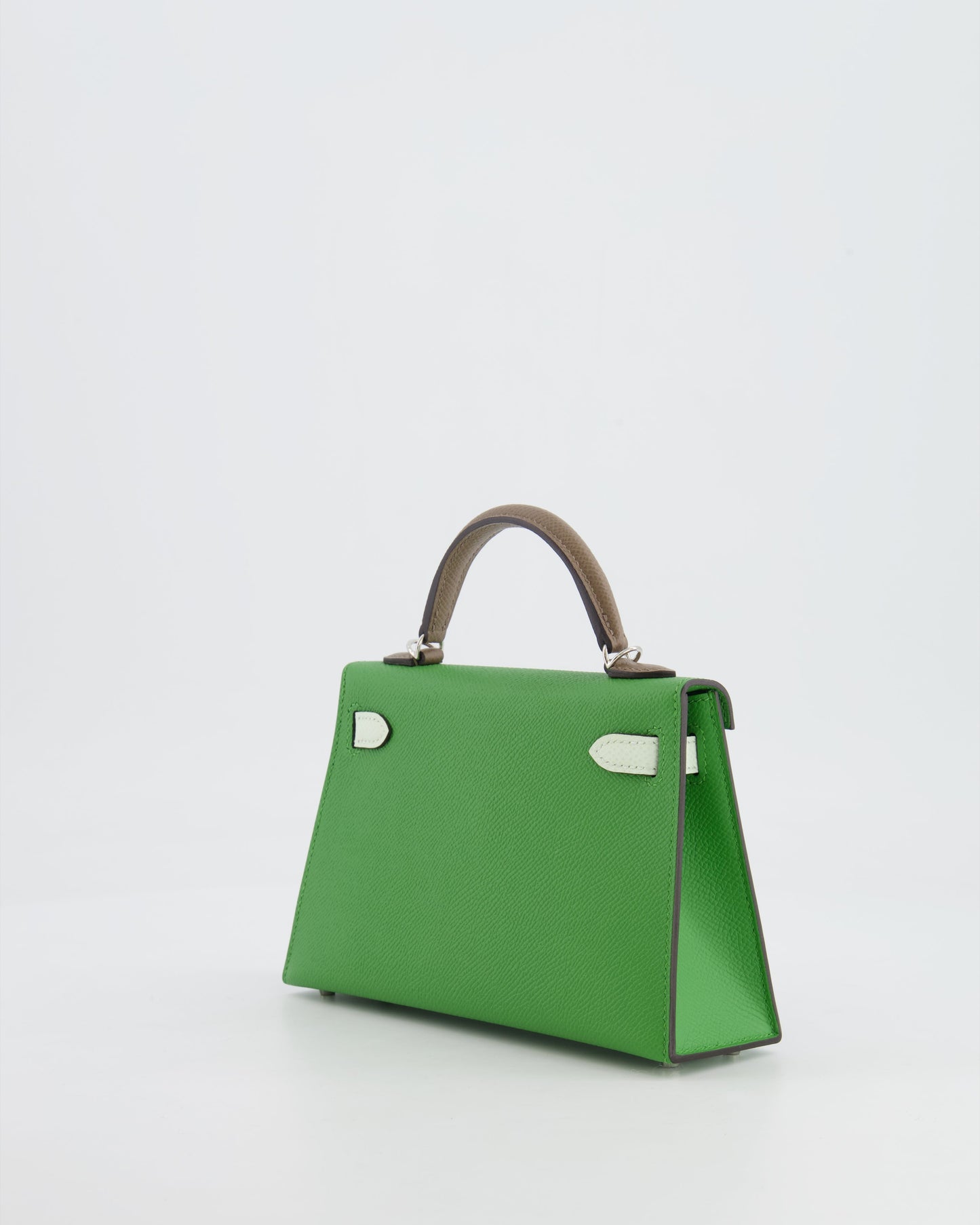 *RARE* Herm�s Mini Kelly II Tricolour 20cm Bag In Vert Yucca, Vert Fizz and Etoupe Epsom Leather with Palladium Hardware