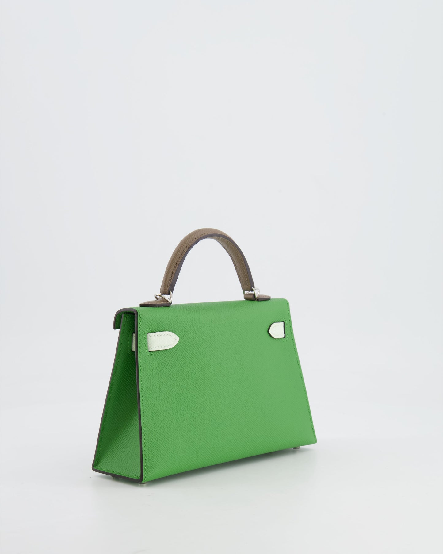 *RARE* Herm�s Mini Kelly II Tricolour 20cm Bag In Vert Yucca, Vert Fizz and Etoupe Epsom Leather with Palladium Hardware