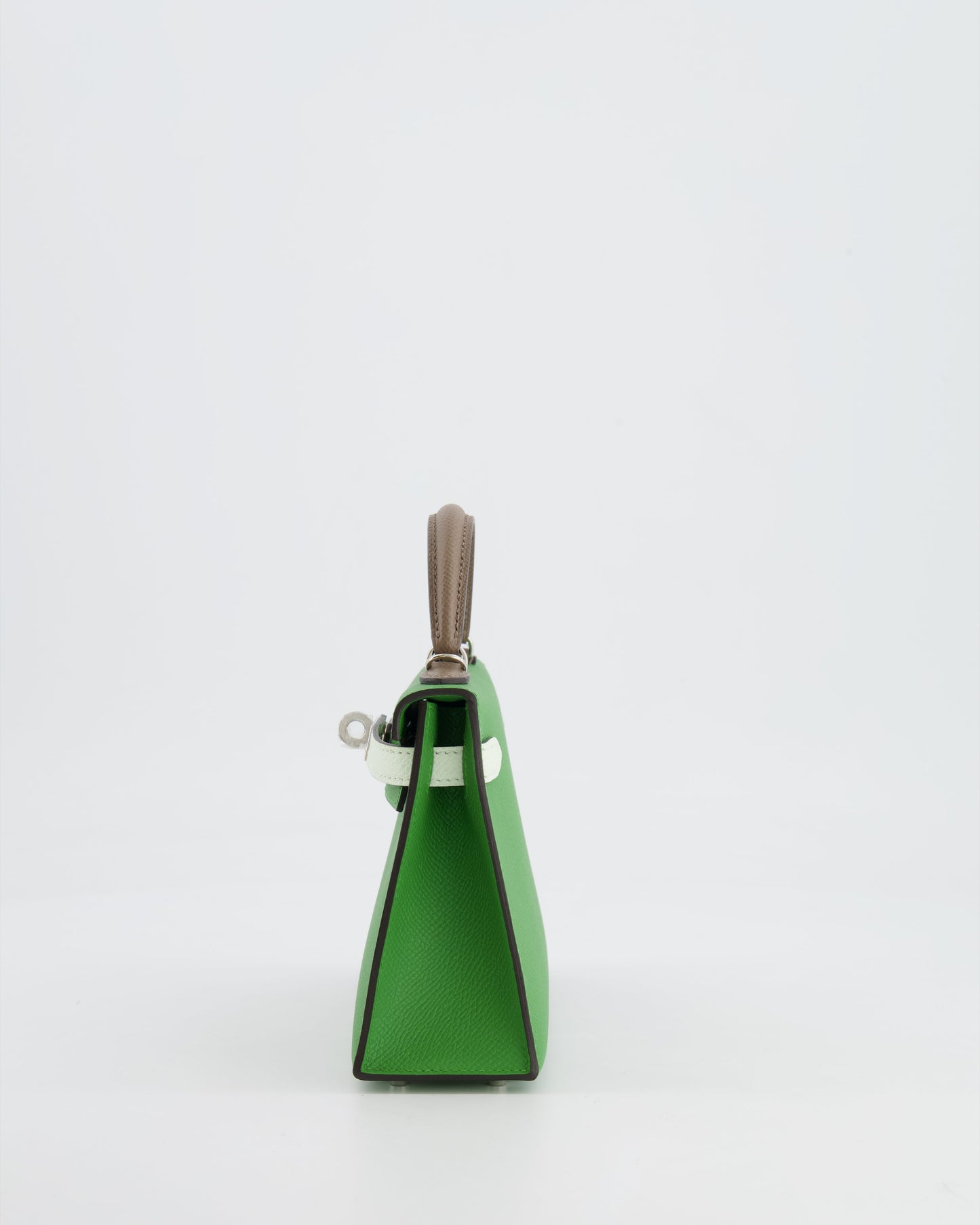*RARE* Herm�s Mini Kelly II Tricolour 20cm Bag In Vert Yucca, Vert Fizz and Etoupe Epsom Leather with Palladium Hardware